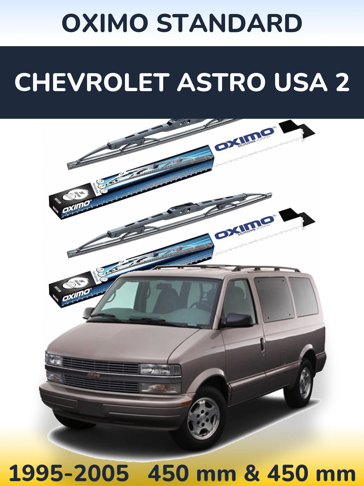 Front wiper blade set Oximo Standard 450 & 450 mm for Chevrolet Astro USA 2 1995-2005