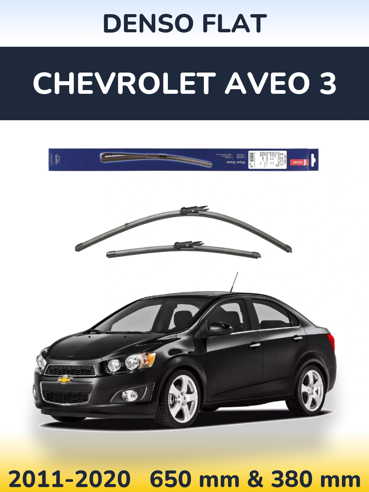 Front wiper blade set Denso Flat 650 & 380 mm for Chevrolet Aveo 3 2011-2020