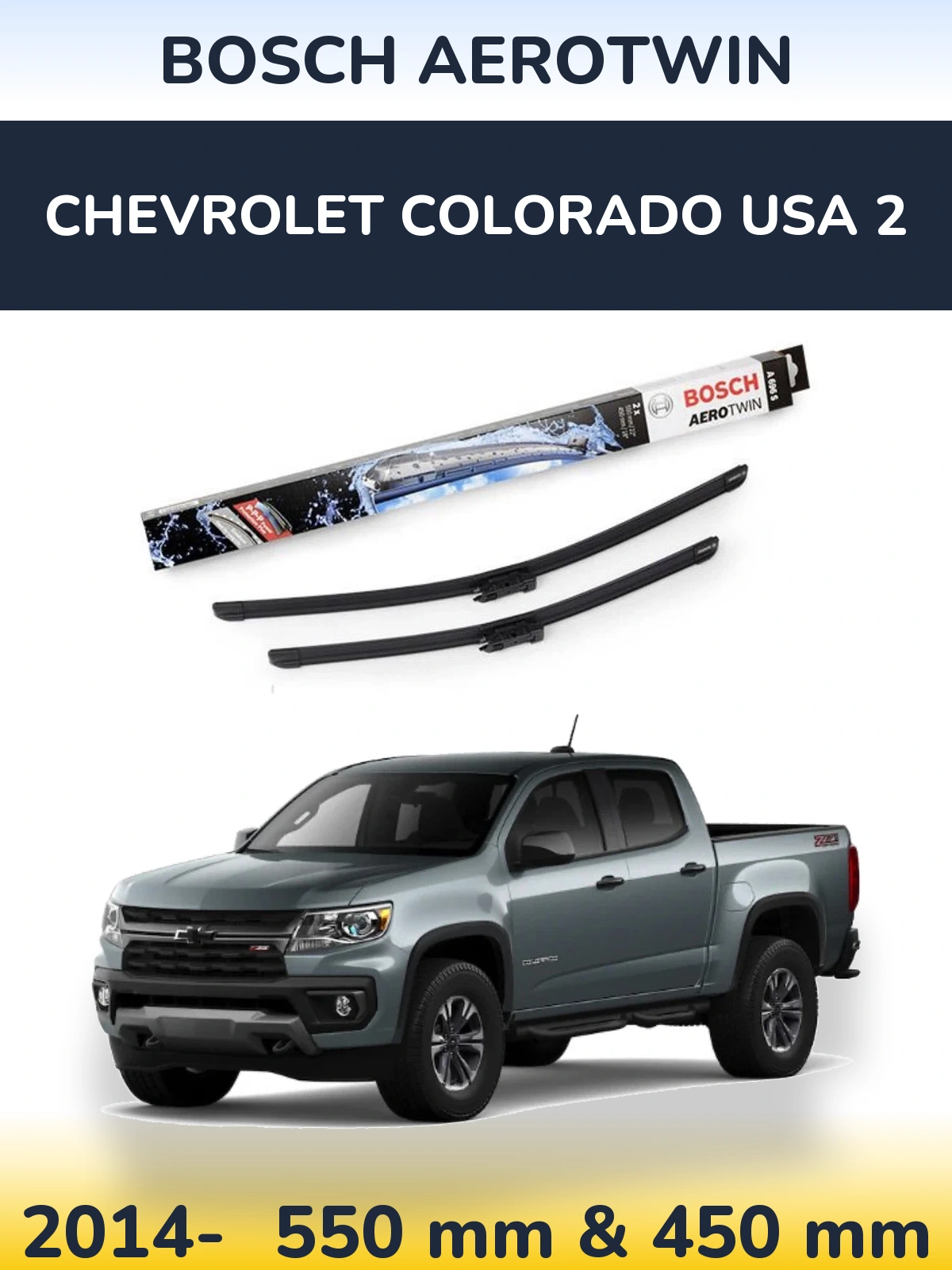 Комплект передніх щіток BOSCH AeroTwin 550 & 450 мм для Chevrolet Colorado USA 2 2014-2026