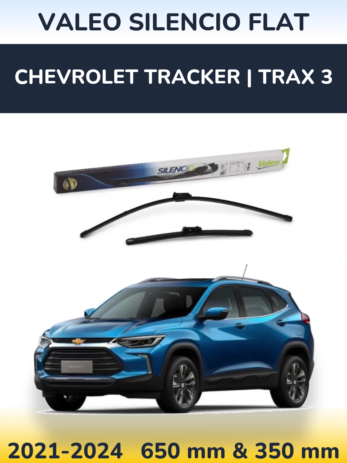 Front wiper blade set Valeo Silencio Flat 650 & 350 mm for Chevrolet Tracker | Trax 3 2021-2024