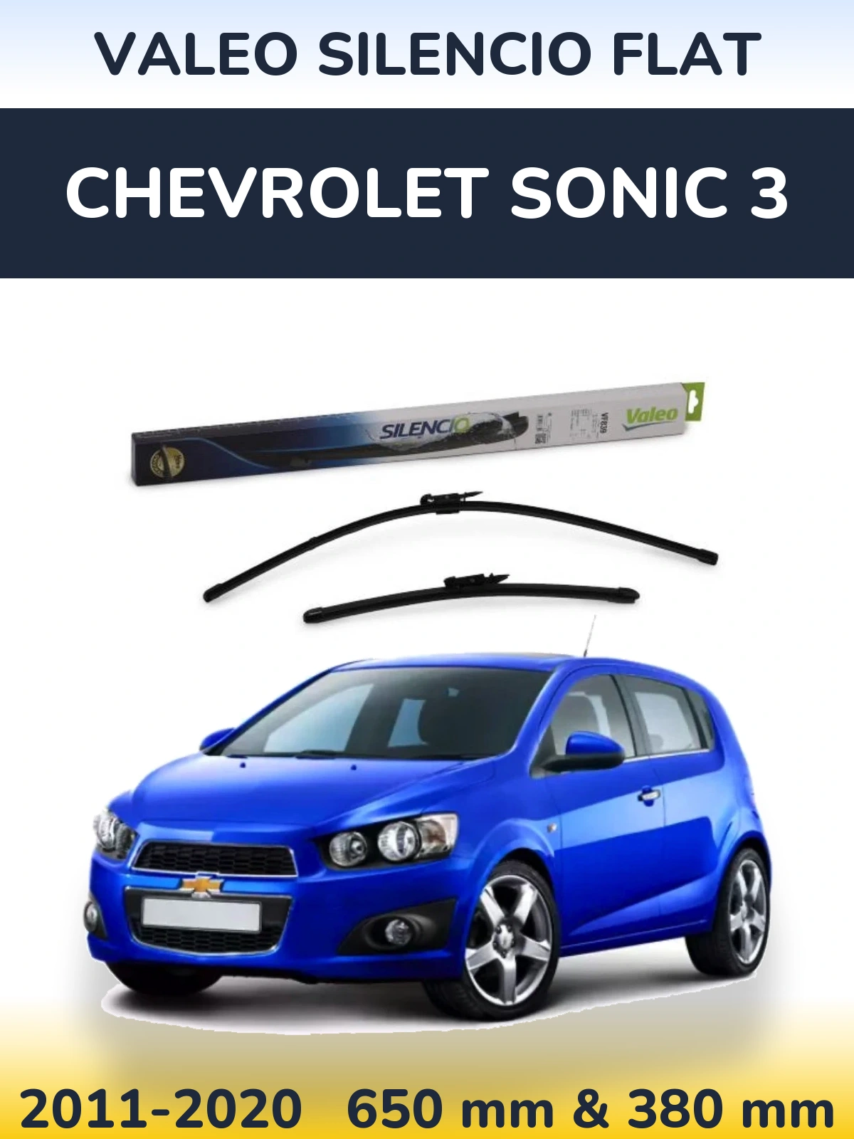 Комплект передних дворников Valeo Silencio Flat 650 & 380 мм для Chevrolet Sonic 3 2011-2020