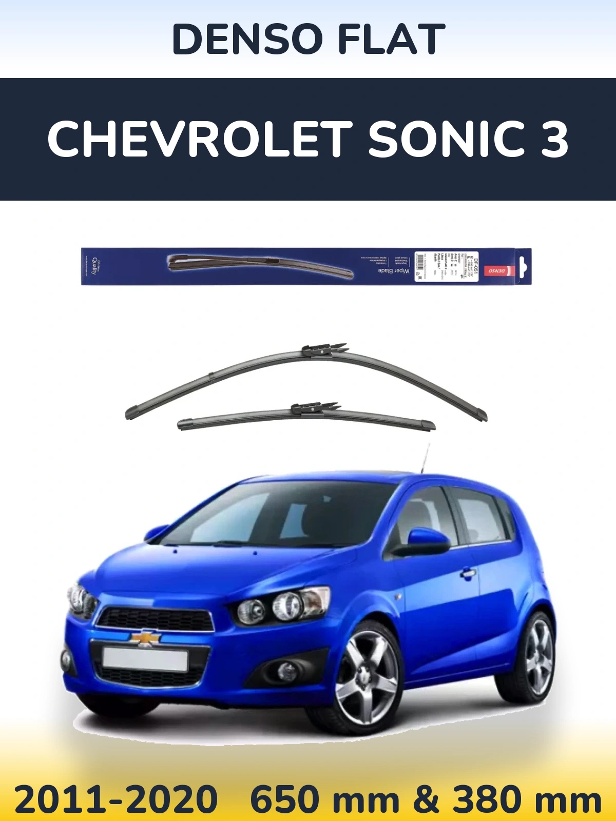 Front wiper blade set Denso Flat 650 & 380 mm for Chevrolet Sonic 3 2011-2020