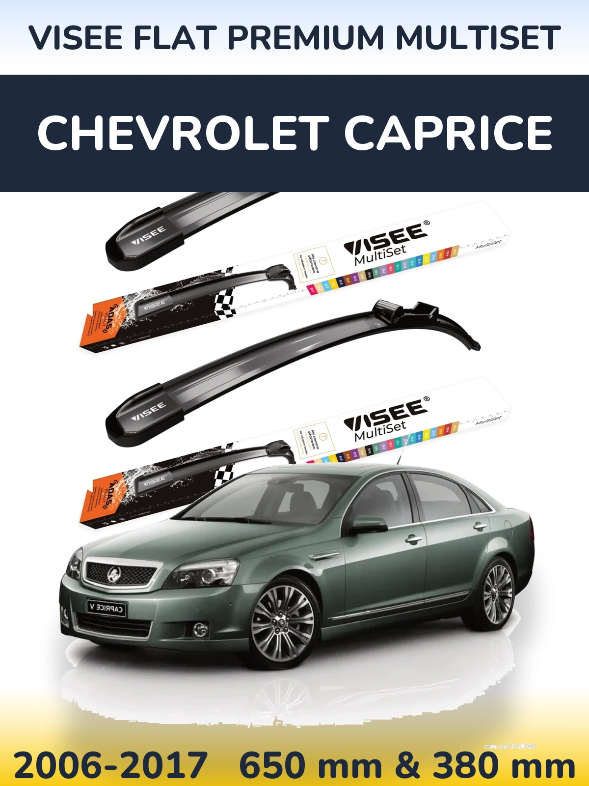 Комплект передніх щіток VISEE FLAT PREMIUM MultiSet 650 & 380 мм для Chevrolet Caprice 2006-2017