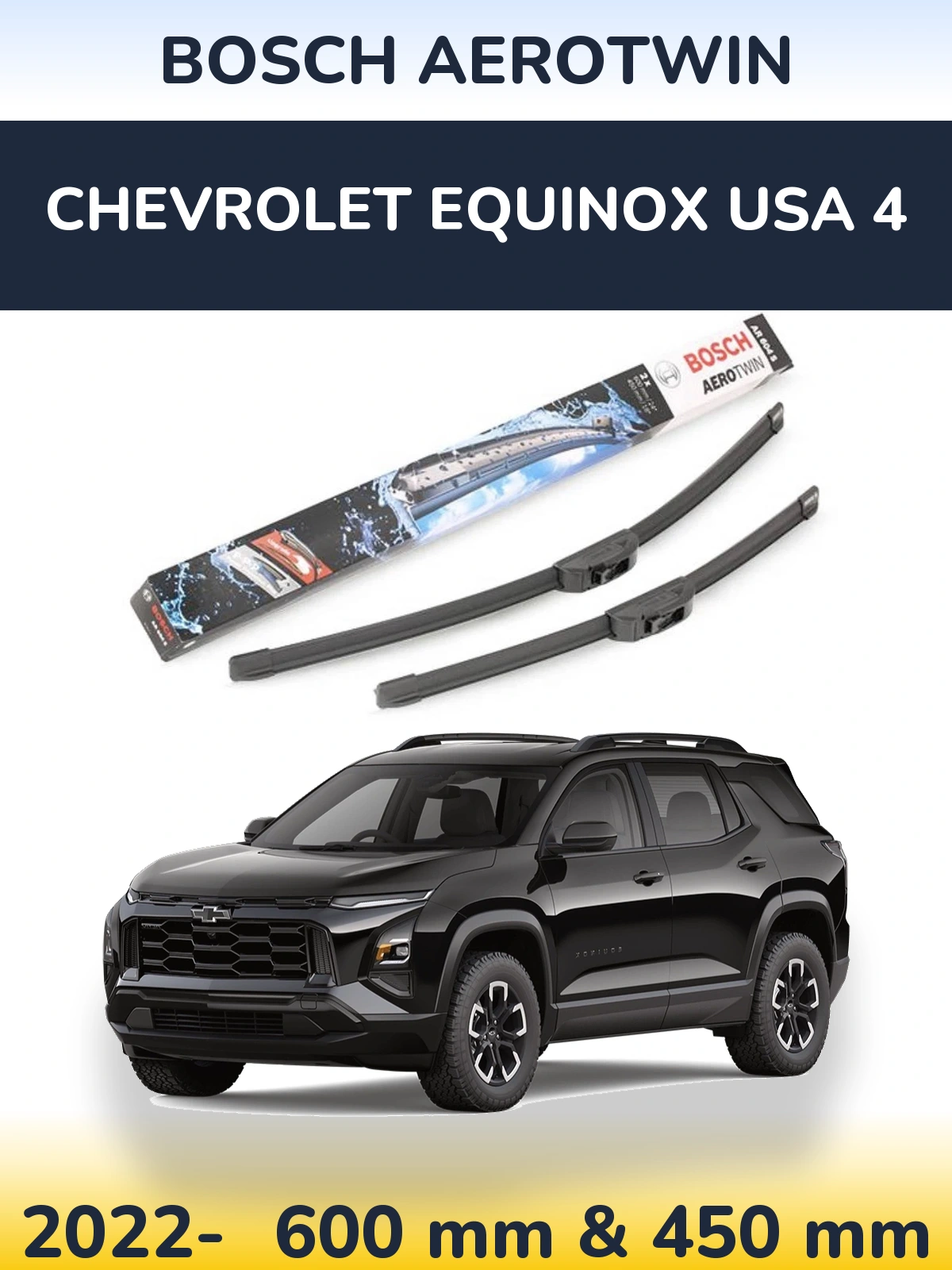 Front wiper blade set BOSCH AeroTwin 600 & 450 mm for Chevrolet Equinox USA 4 2022-2026