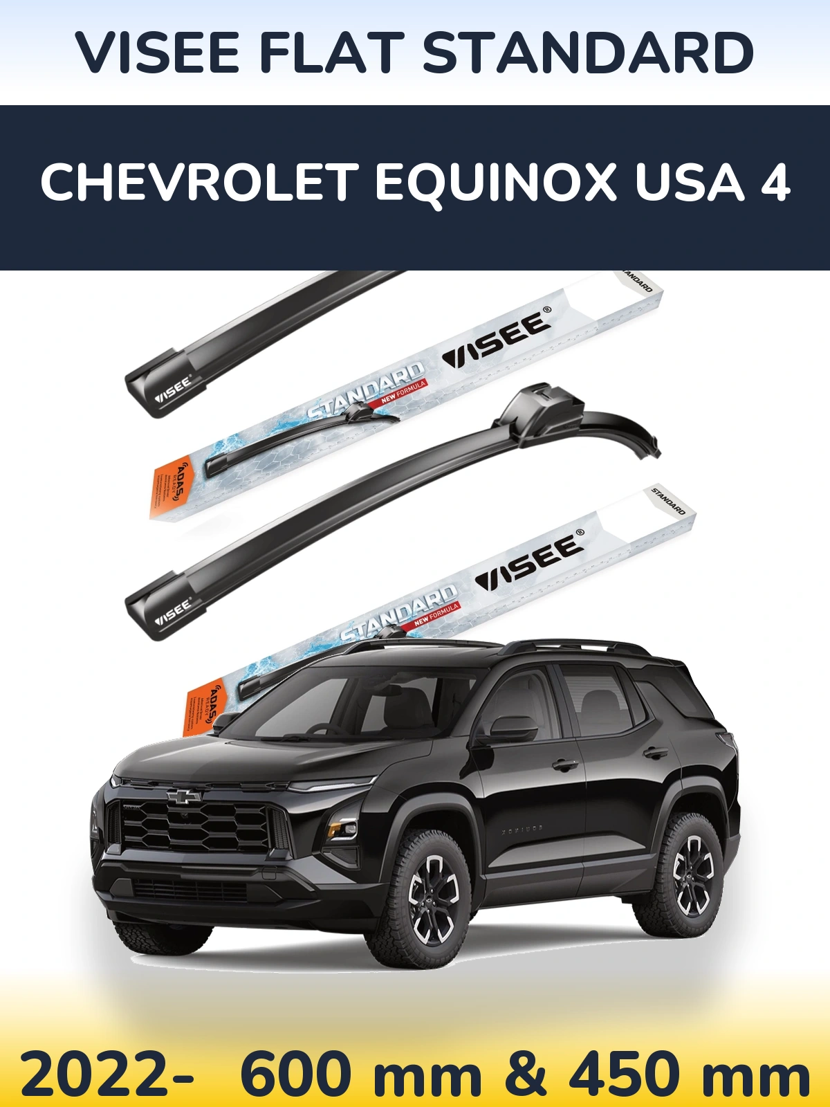 Front wiper blade set VISEE FLAT STANDARD 600 & 450 mm for Chevrolet Equinox USA 4 2022-2026