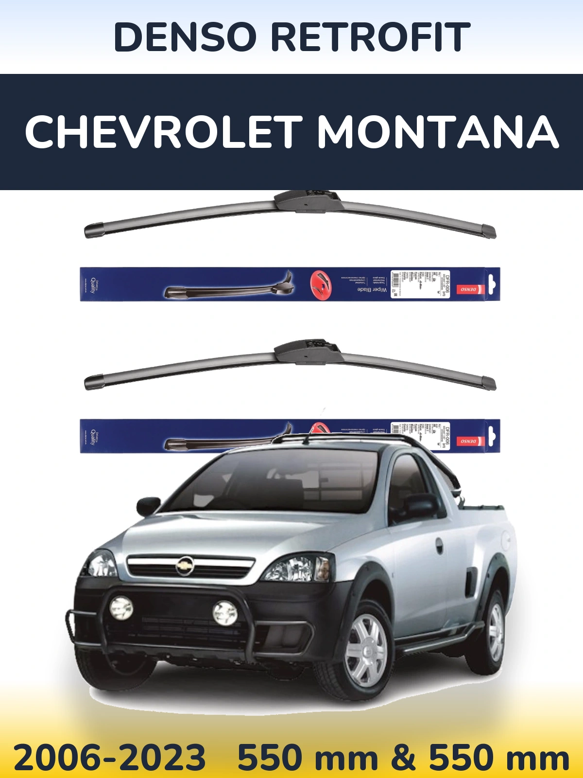 Front wiper blade set Denso Retrofit 550 & 550 mm for Chevrolet Montana 2006-2023