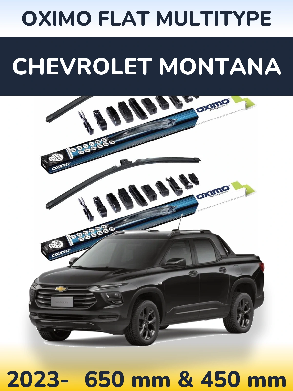 Комплект передних дворников Oximo Flat MultiТипe 650 & 450 мм для Chevrolet Montana 2023-2026