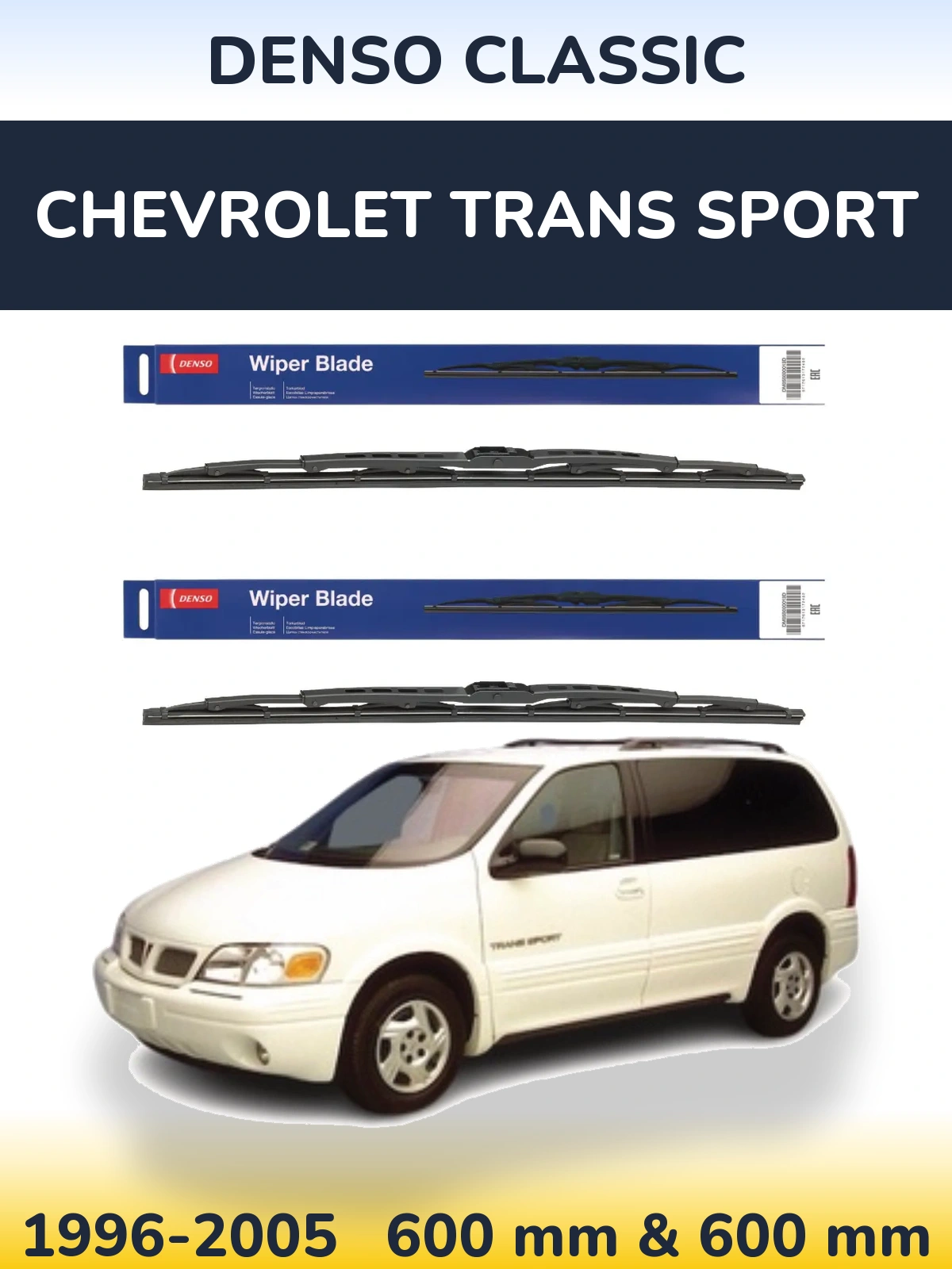 Front wiper blade set Denso Classic 600 & 600 mm for Chevrolet Trans Sport 1996-2005