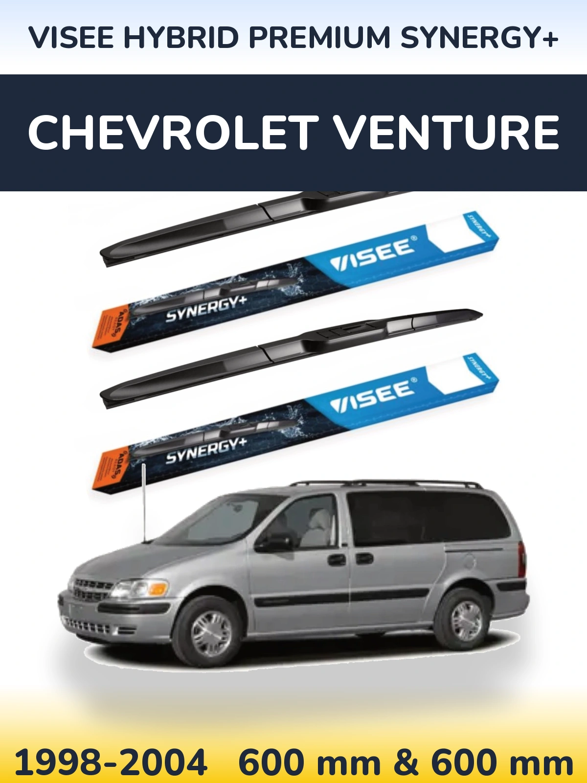 Front wiper blade set VISEE HYBRID PREMIUM SYNERGY+ 600 & 600 mm for Chevrolet Venture 1998-2004