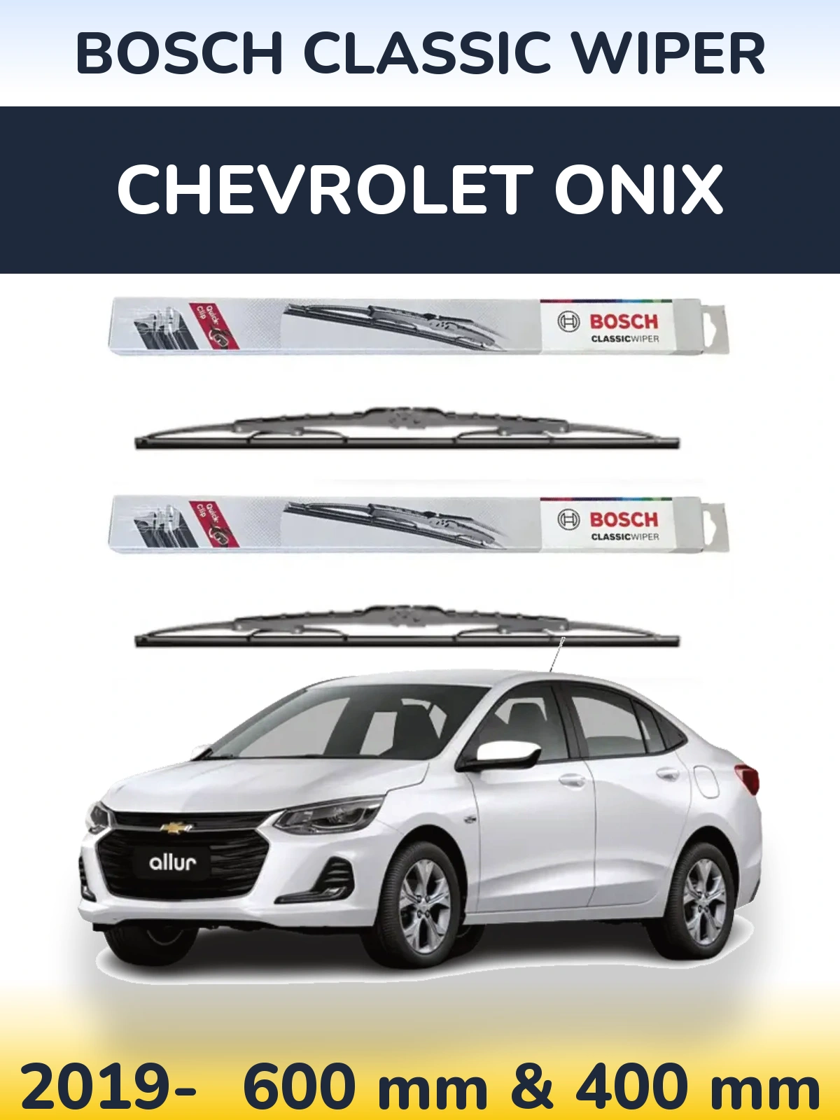 Front wiper blade set BOSCH Classic Wiper 600 & 400 mm for Chevrolet Onix 2019-2026