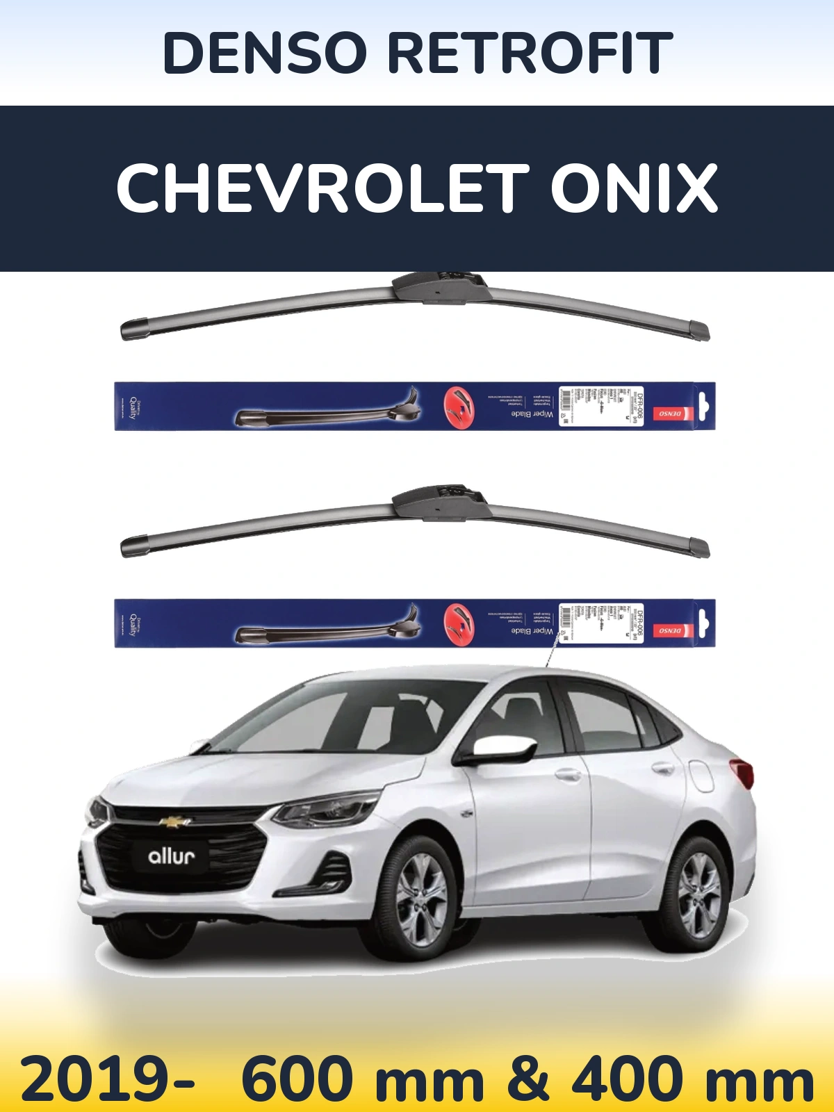 Front wiper blade set Denso Retrofit 600 & 400 mm for Chevrolet Onix 2019-2026