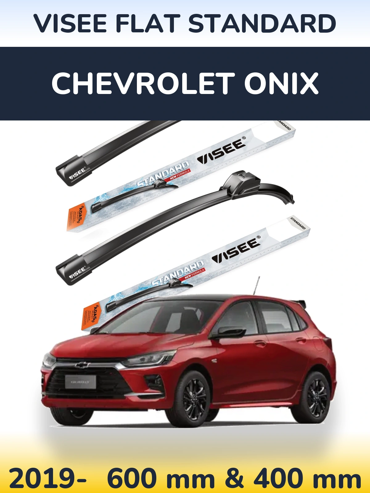 Комплект передних дворников VISEE FLAT STANDARD 600 & 400 мм для Chevrolet Onix 2019-2026