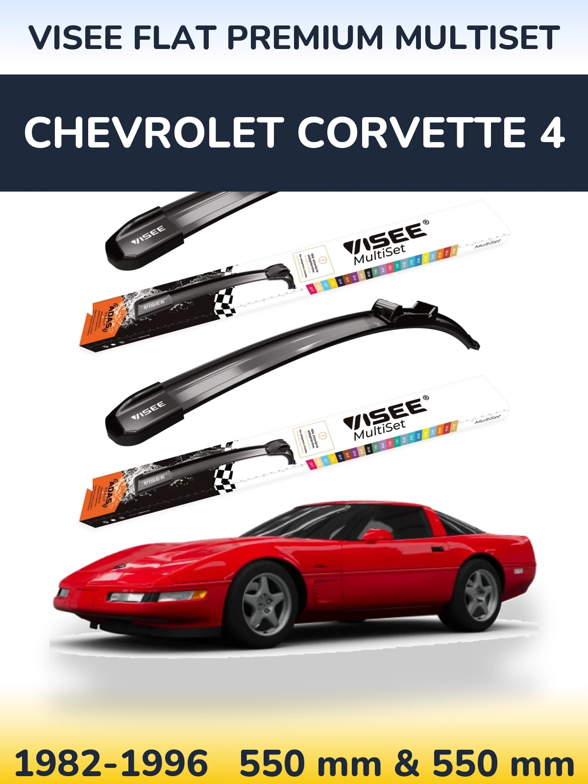 Front wiper blade set VISEE FLAT PREMIUM MultiSet 550 & 550 mm for Chevrolet Corvette 4 1982-1996
