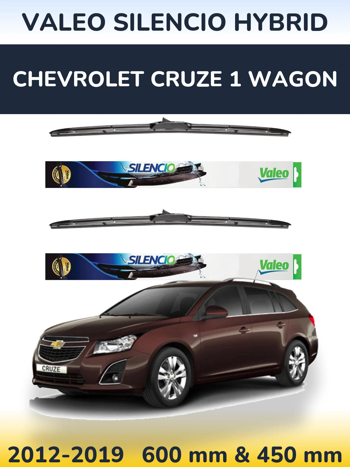 Комплект передних дворников Valeo Silencio Hybrid 600 & 450 мм для Chevrolet Cruze 1 Wagon 2012-2019