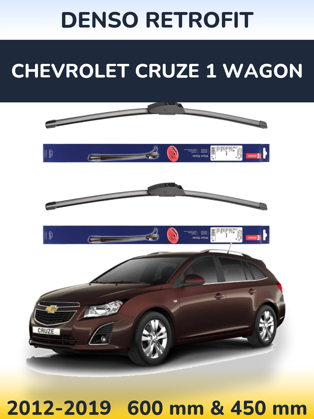 Front wiper blade set Denso Retrofit 600 & 450 mm for Chevrolet Cruze 1 Wagon 2012-2019