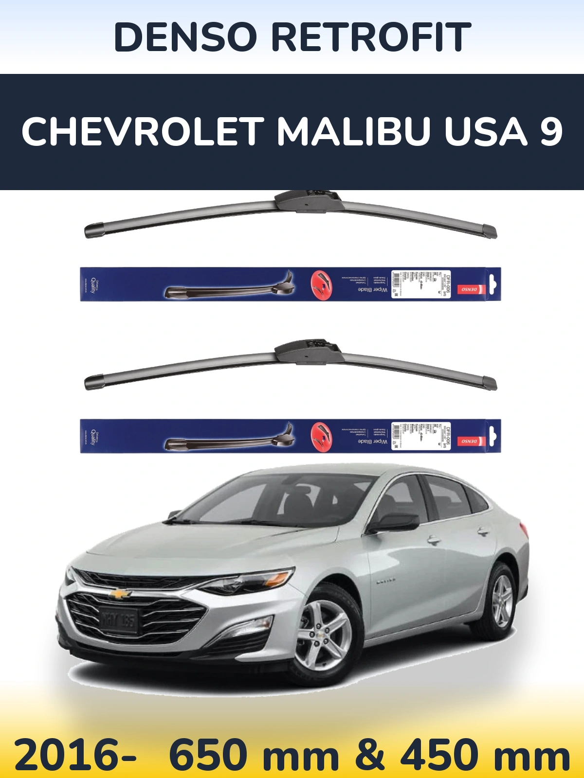 Front wiper blade set Denso Retrofit 650 & 450 mm for Chevrolet Malibu USA 9 2016-2026