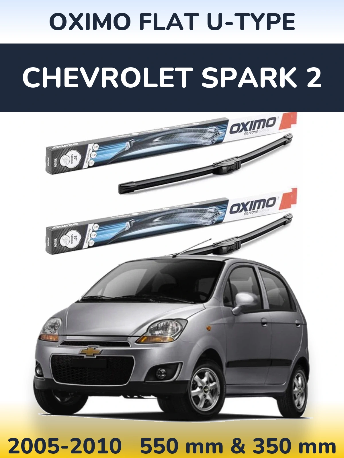 Комплект передних дворников Oximo Flat U-type 550 & 350 мм для Chevrolet Spark 2 2005-2010