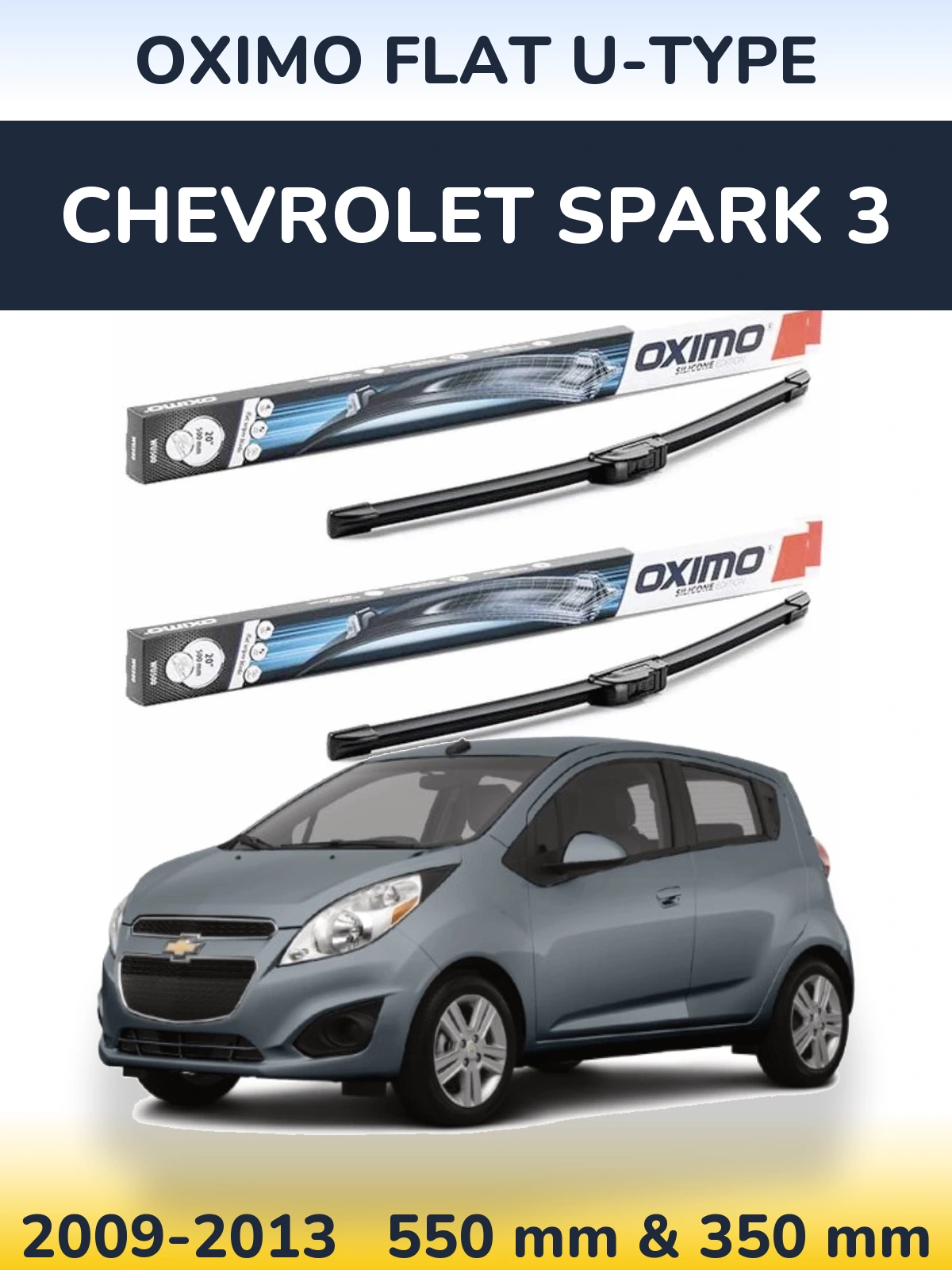 Комплект передних дворников Oximo Flat U-type 550 & 350 мм для Chevrolet Spark 3 2009-2013