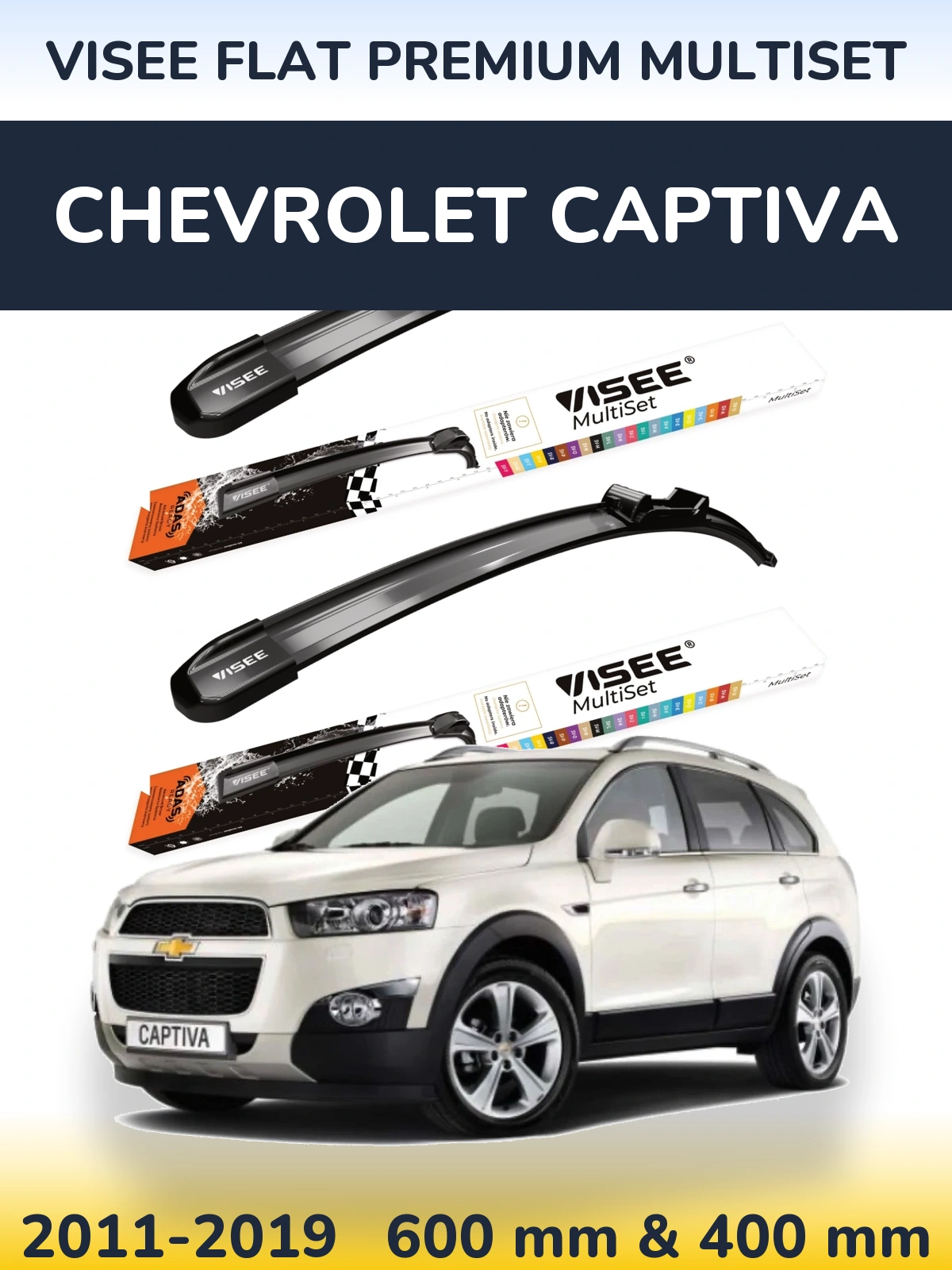Front wiper blade set VISEE FLAT PREMIUM MultiSet 600 & 400 mm for Chevrolet Captiva 2011-2019