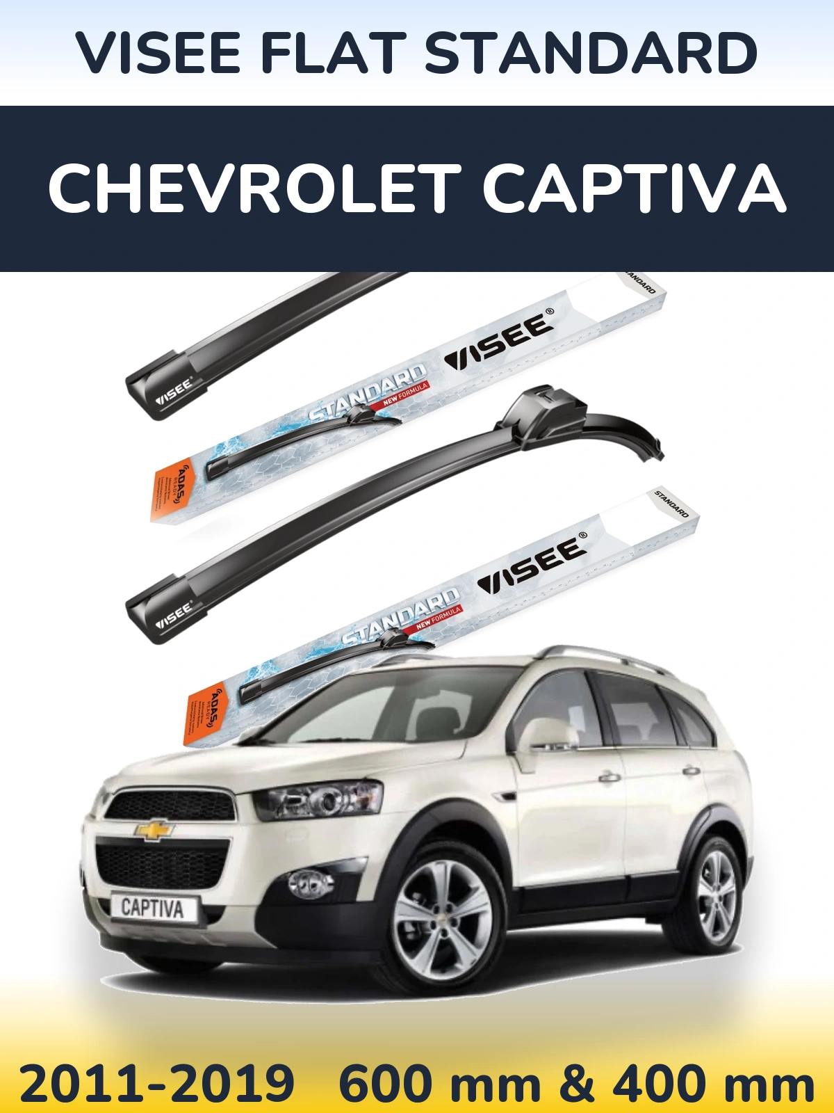 Комплект передних дворников VISEE FLAT STANDARD 600 & 400 мм для Chevrolet Captiva 2011-2019