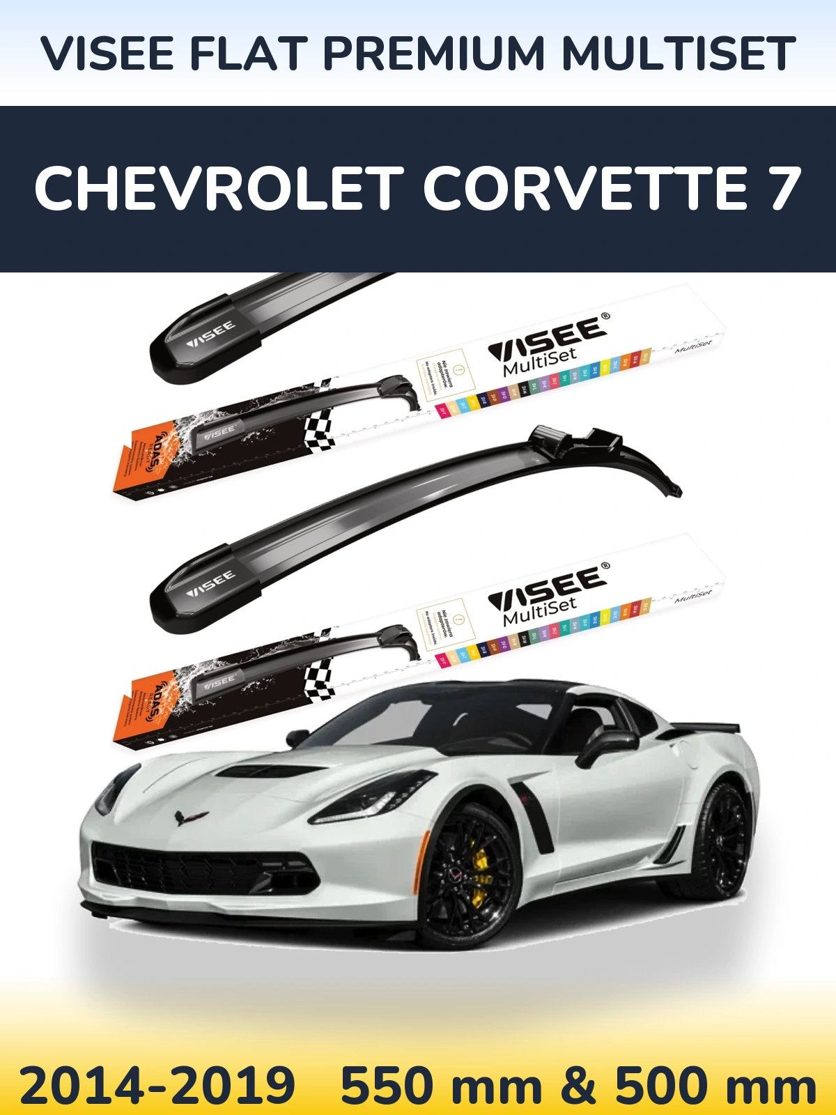 Front wiper blade set VISEE FLAT PREMIUM MultiSet 550 & 500 mm for Chevrolet Corvette 7 2014-2019