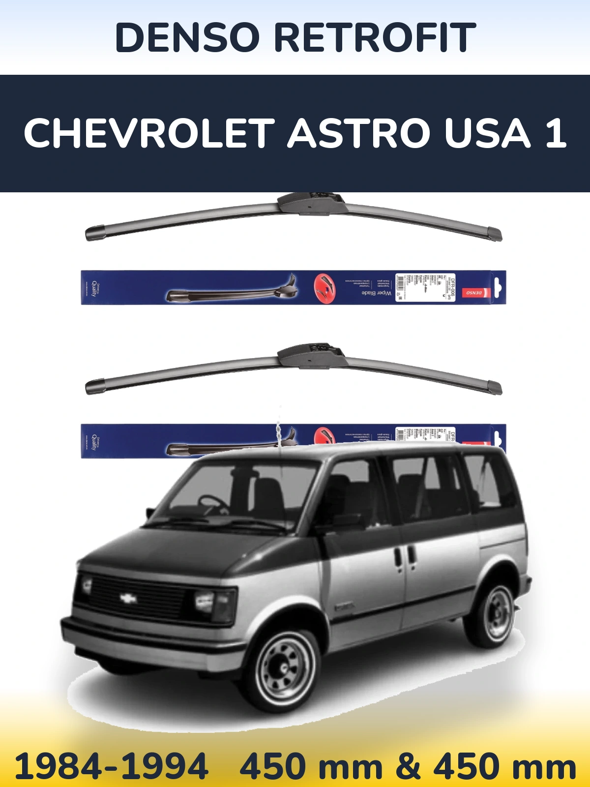 Front wiper blade set Denso Retrofit 450 & 450 mm for Chevrolet Astro USA 1 1984-1994