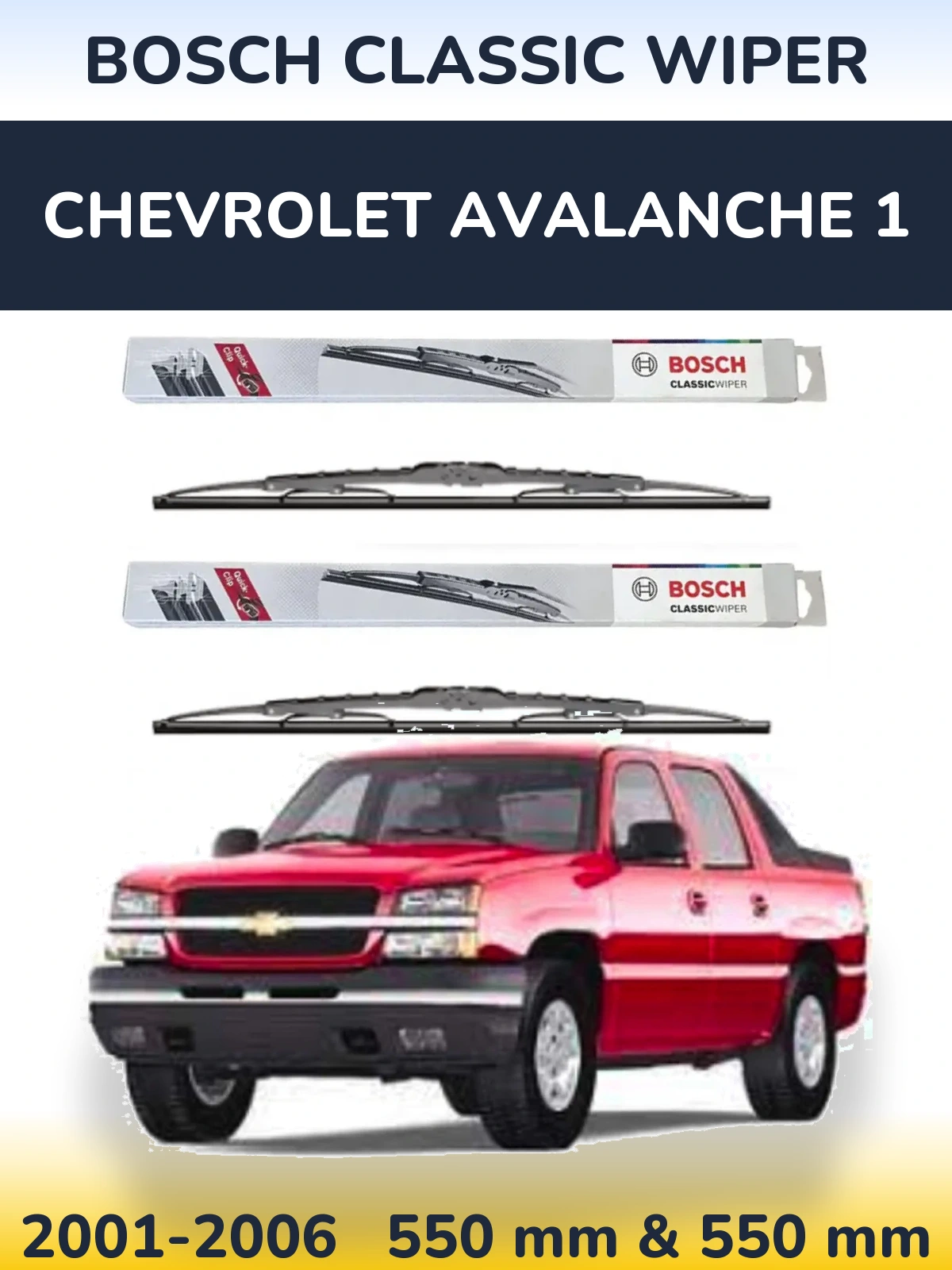 Front wiper blade set BOSCH Classic Wiper 550 & 550 mm for Chevrolet Avalanche 1 2001-2006