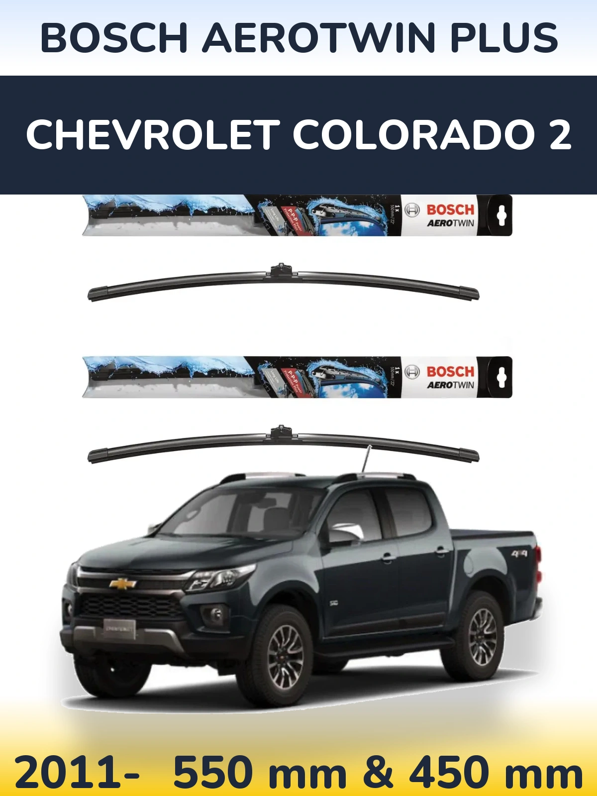 Комплект передніх щіток BOSCH AeroTwin Plus 550 & 450 мм для Chevrolet Colorado 2 2011-2026
