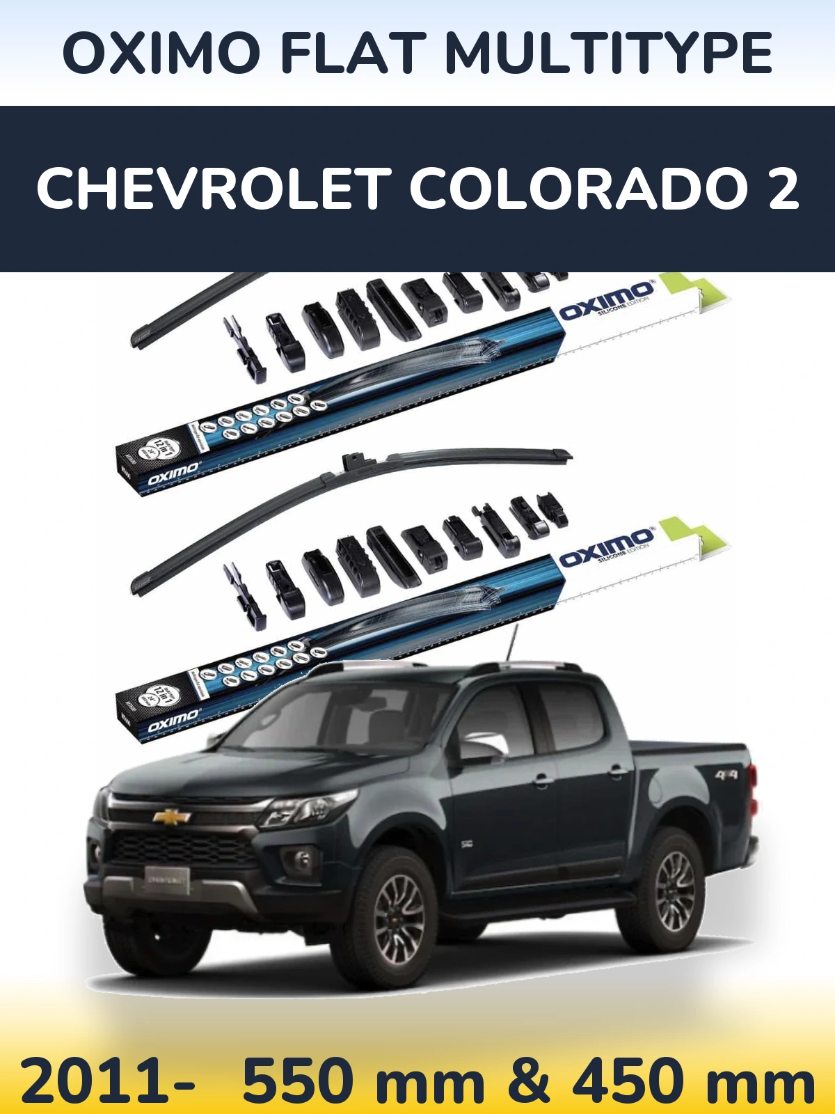 Front wiper blade set Oximo Flat MultiTypee 550 & 450 mm for Chevrolet Colorado 2 2011-2026