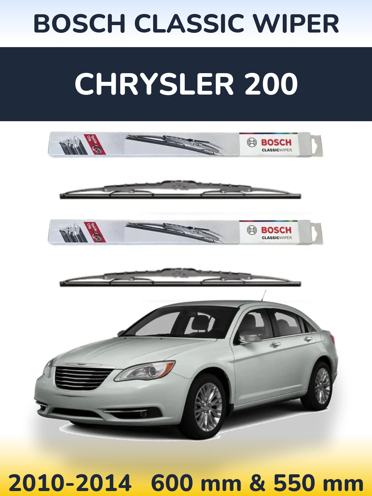 Front wiper blade set BOSCH Classic Wiper 600 & 550 mm for Chrysler 200 2010-2014
