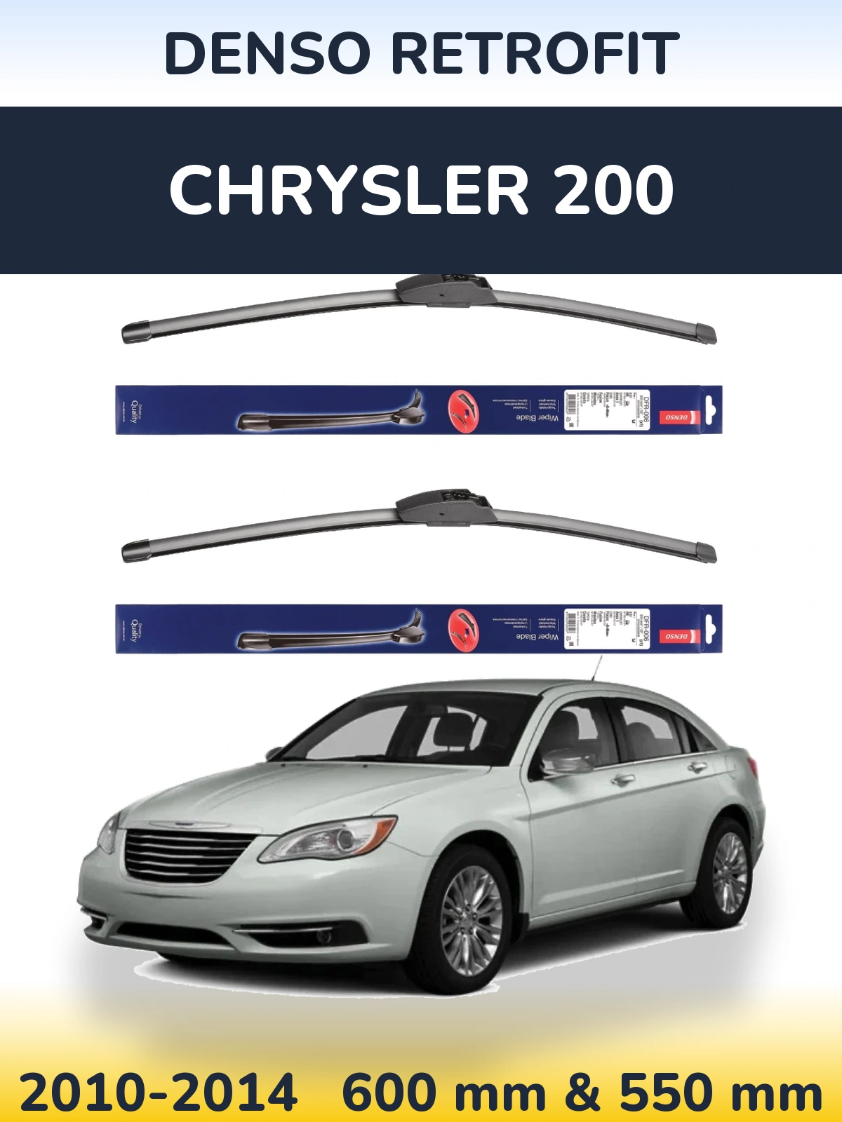 Front wiper blade set Denso Retrofit 600 & 550 mm for Chrysler 200 2010-2014