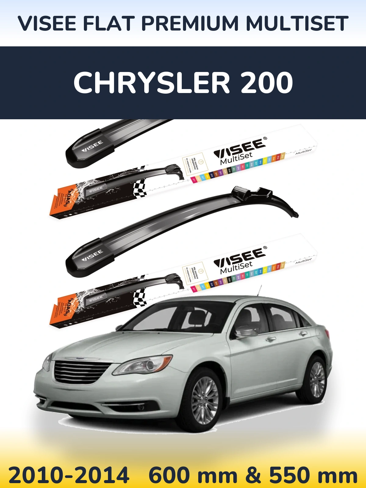 Front wiper blade set VISEE FLAT PREMIUM MultiSet 600 & 550 mm for Chrysler 200 2010-2014