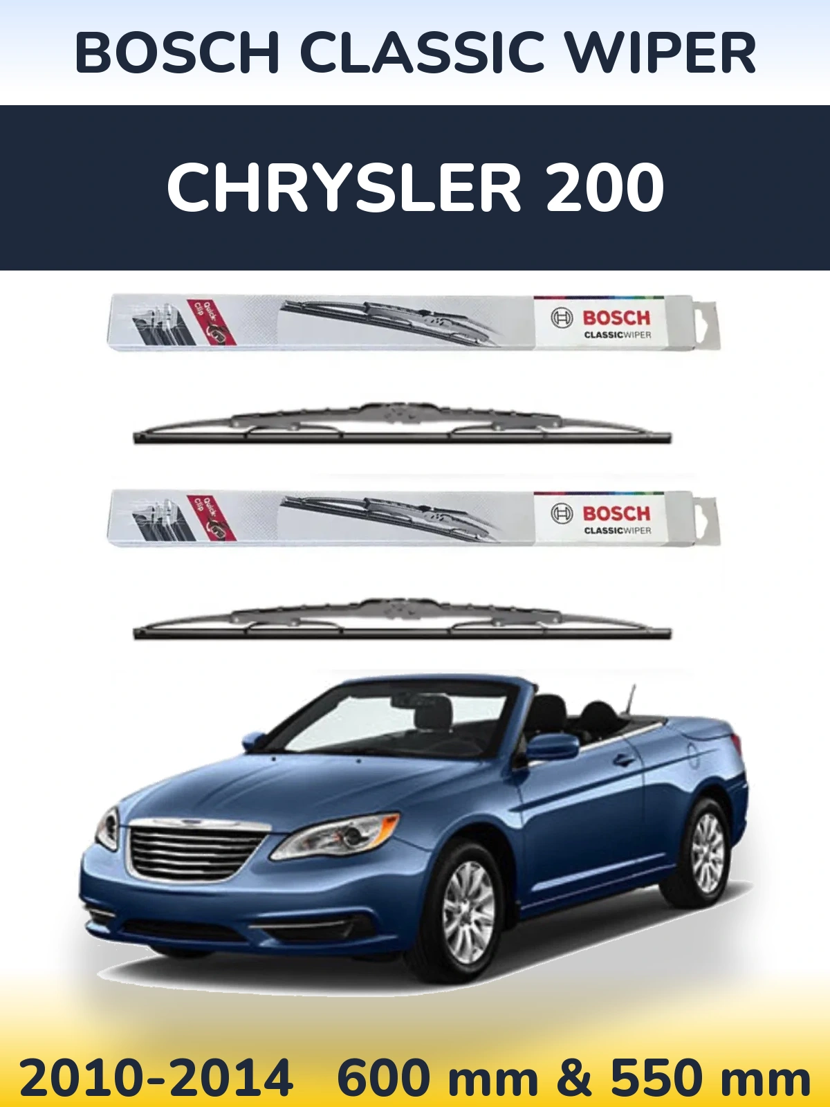 Комплект передніх щіток BOSCH Classic Wiper 600 & 550 мм для Chrysler 200 2010-2014
