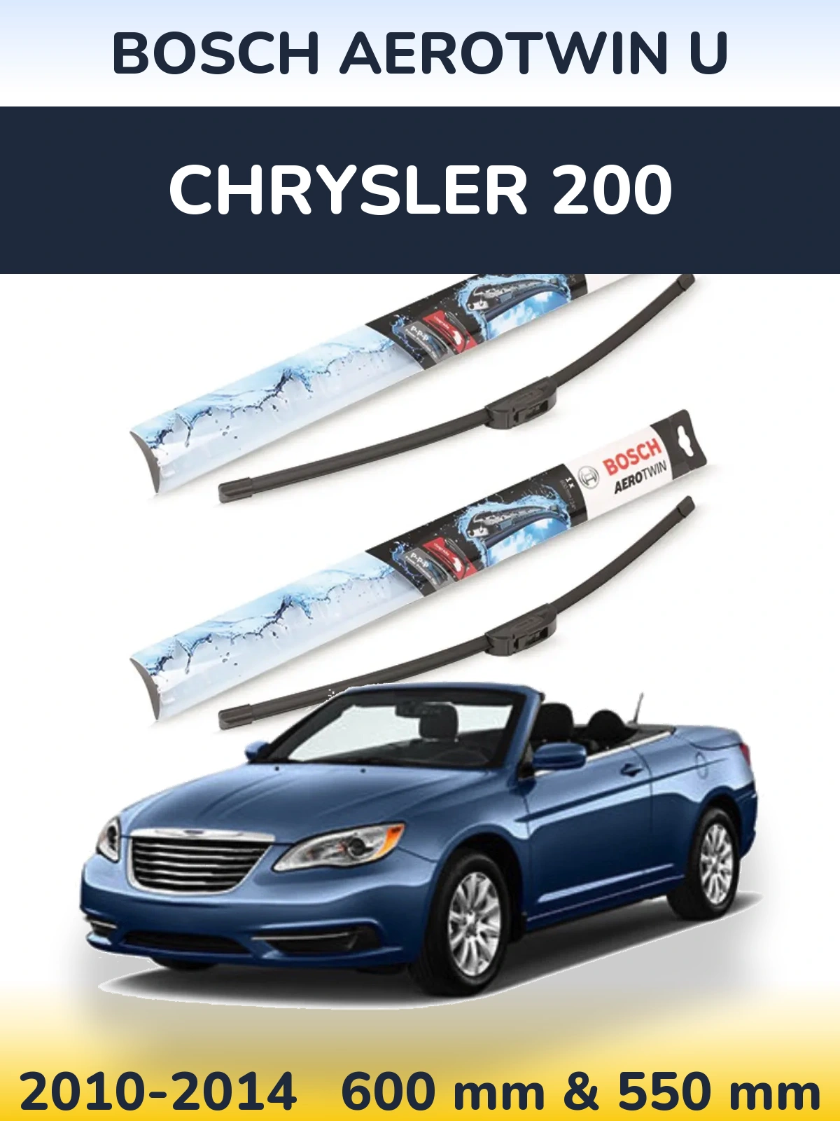 Front wiper blade set BOSCH AeroTwin U 600 & 550 mm for Chrysler 200 2010-2014