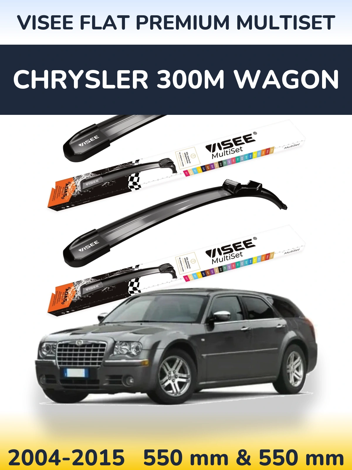 Front wiper blade set VISEE FLAT PREMIUM MultiSet 550 & 550 mm for Chrysler 300M Wagon 2004-2015