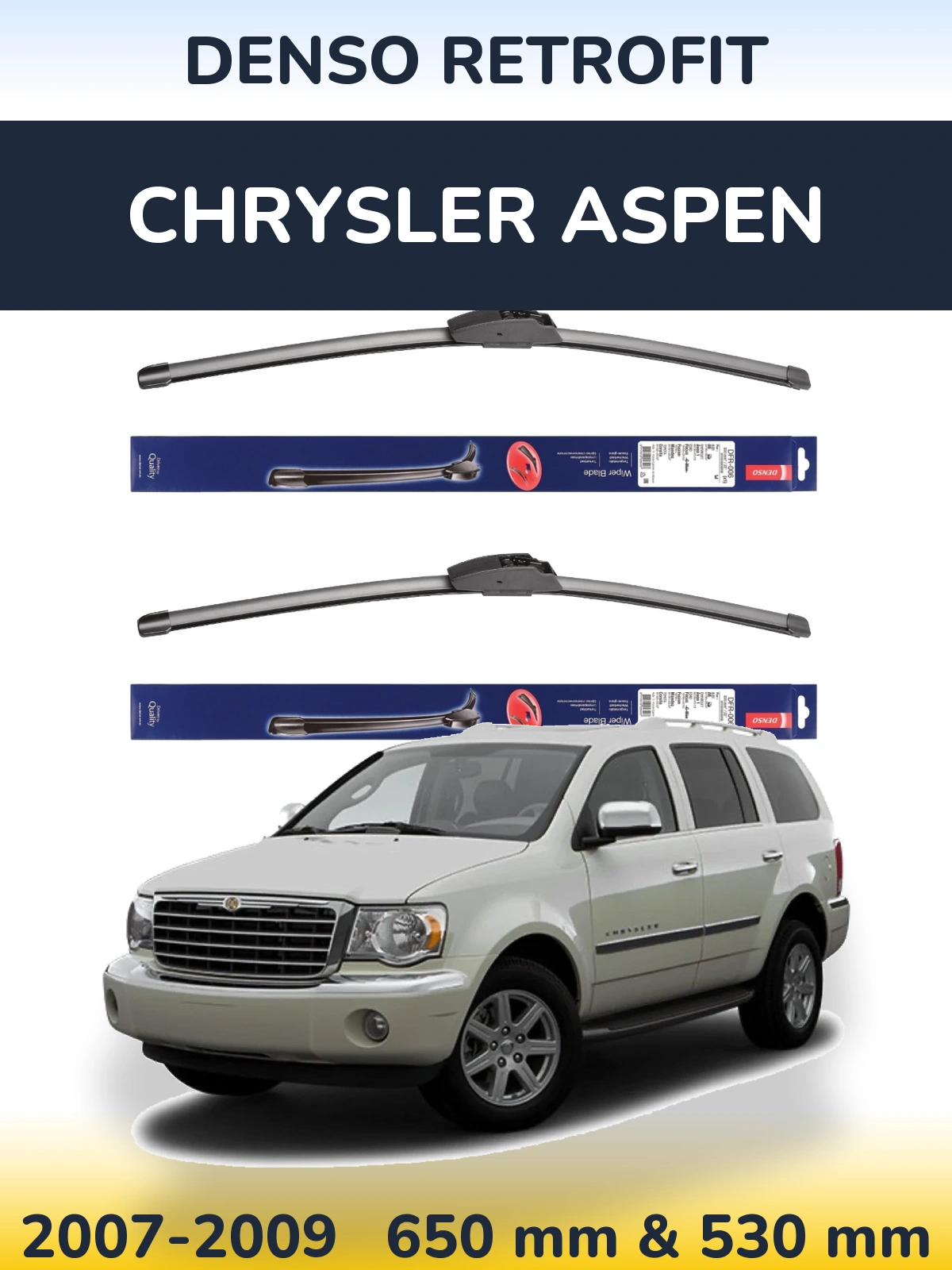 Front wiper blade set Denso Retrofit 650 & 530 mm for Chrysler Aspen 2007-2009