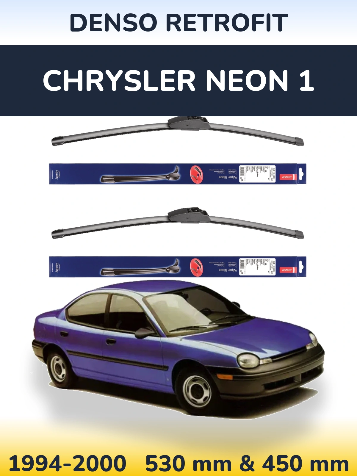 Front wiper blade set Denso Retrofit 530 & 450 mm for Chrysler Neon 1 1994-2000