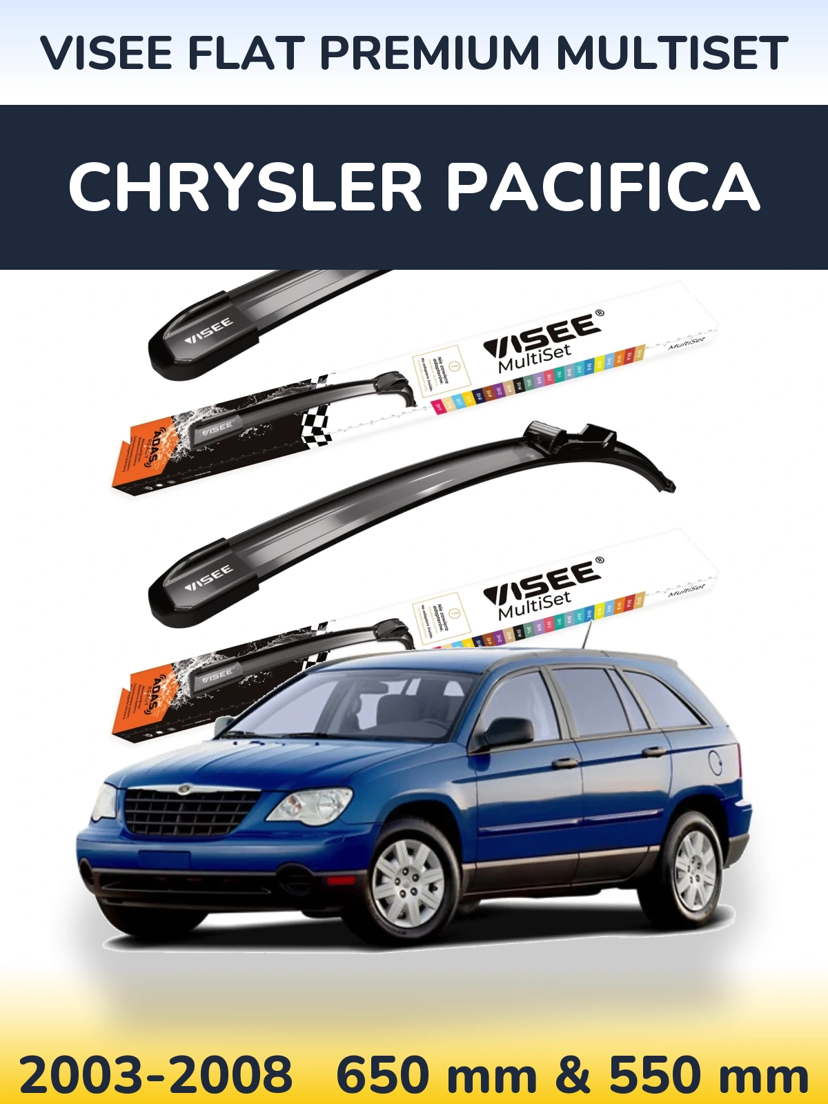 Комплект передних дворников VISEE FLAT PREMIUM MultiSet 650 & 550 мм для Chrysler Pacifica 2003-2008