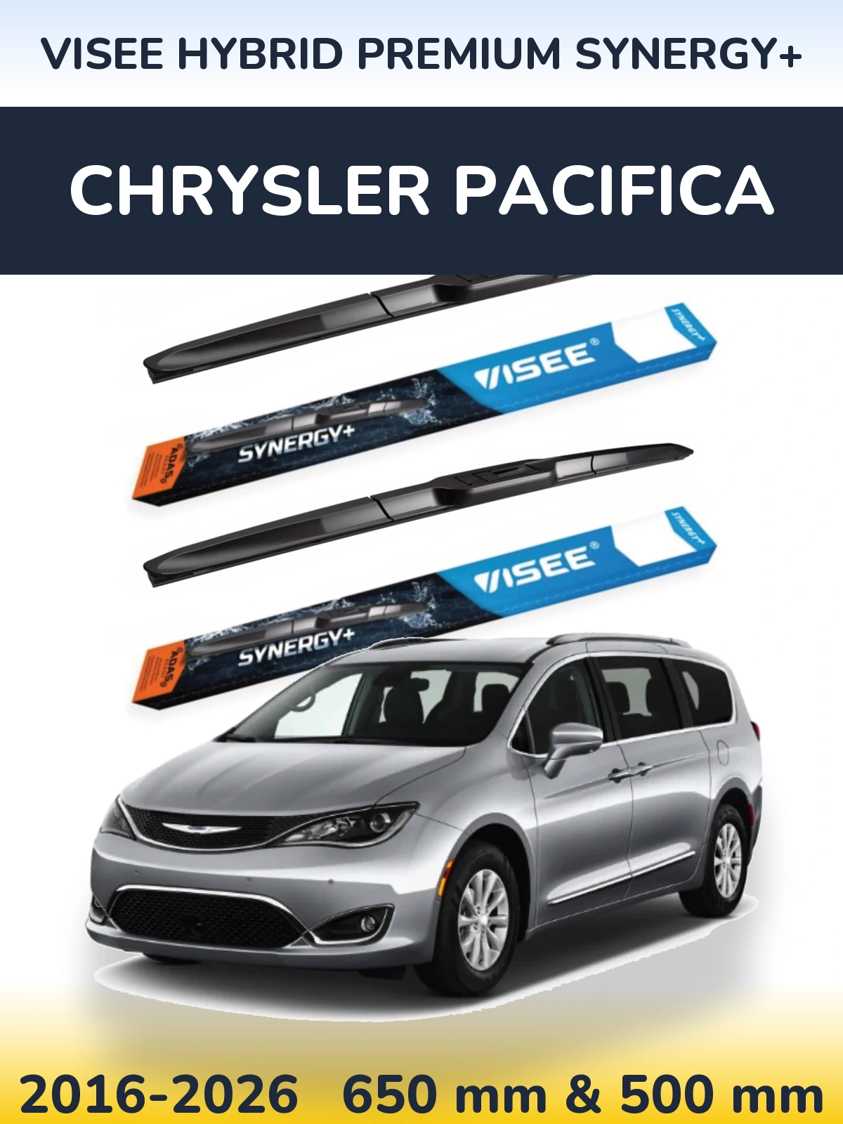 Комплект передних дворников VISEE HYBRID PREMIUM SYNERGY+ 650 & 500 мм для Chrysler Pacifica 2016-2026