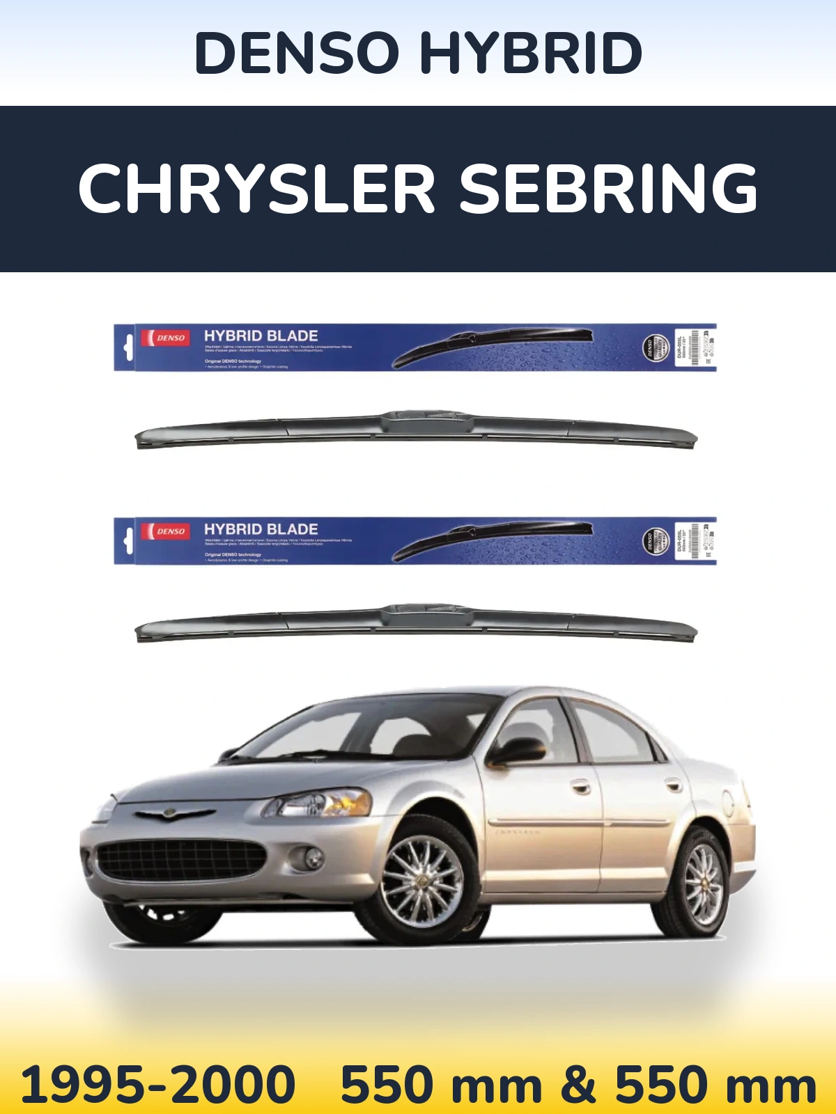 Front wiper blade set Denso Hybrid 550 & 550 mm for Chrysler Sebring 1995-2000