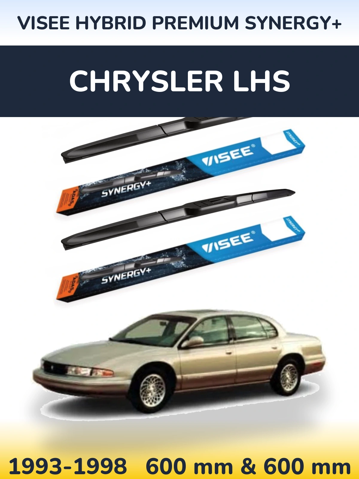 Front wiper blade set VISEE HYBRID PREMIUM SYNERGY+ 600 & 600 mm for Chrysler LHS 1993-1998