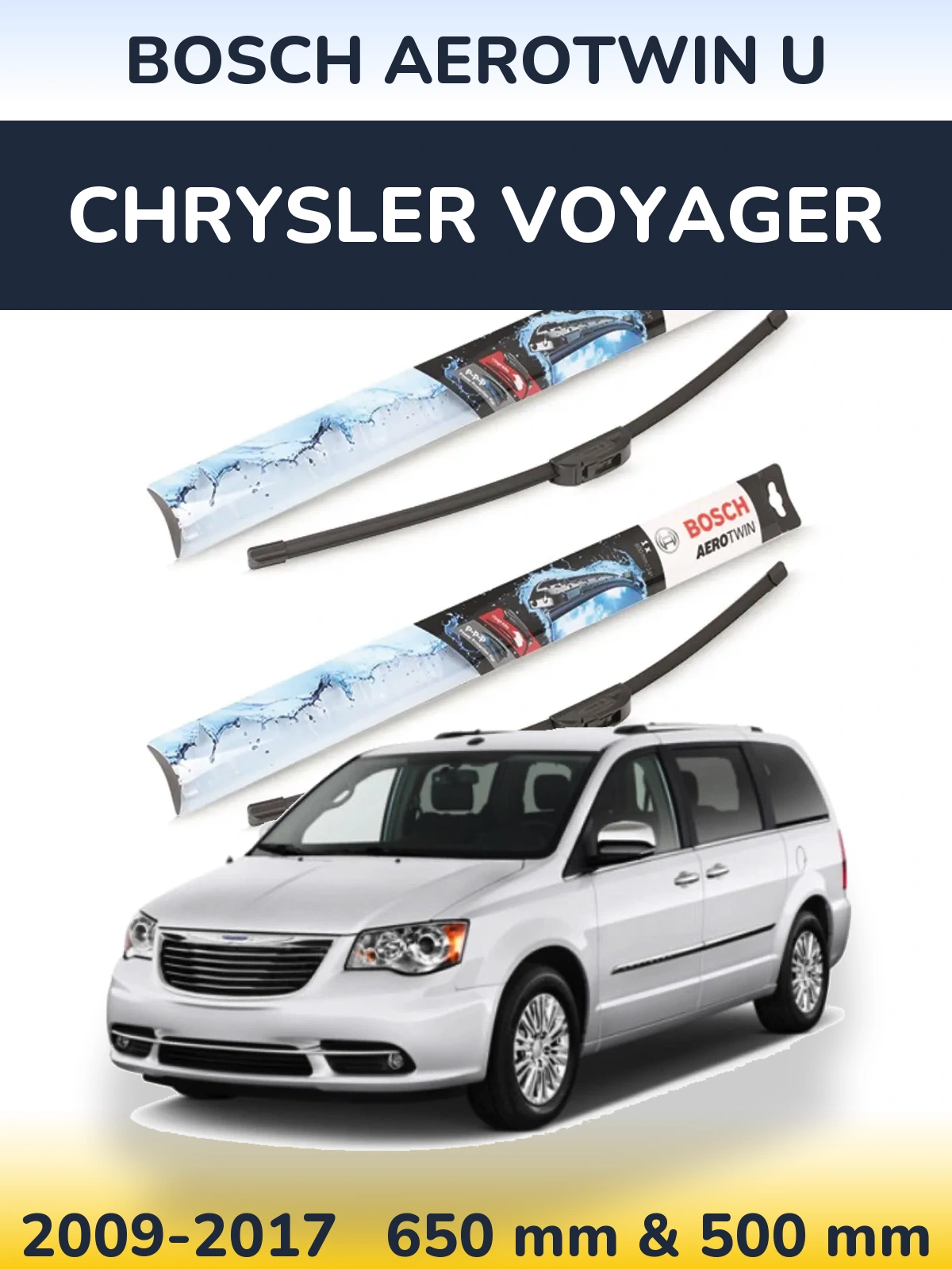 Front wiper blade set BOSCH AeroTwin U 650 & 500 mm for Chrysler Voyager 2009-2017