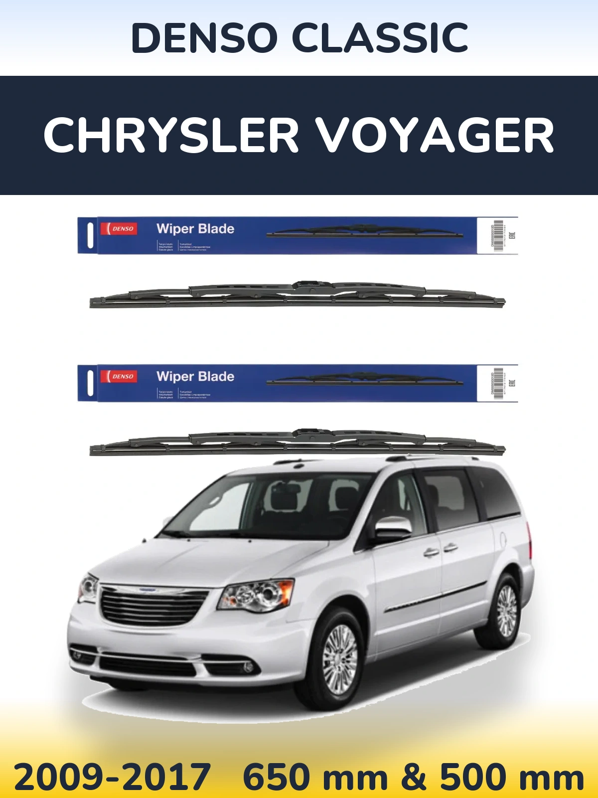 Front wiper blade set Denso Classic 650 & 500 mm for Chrysler Voyager 2009-2017