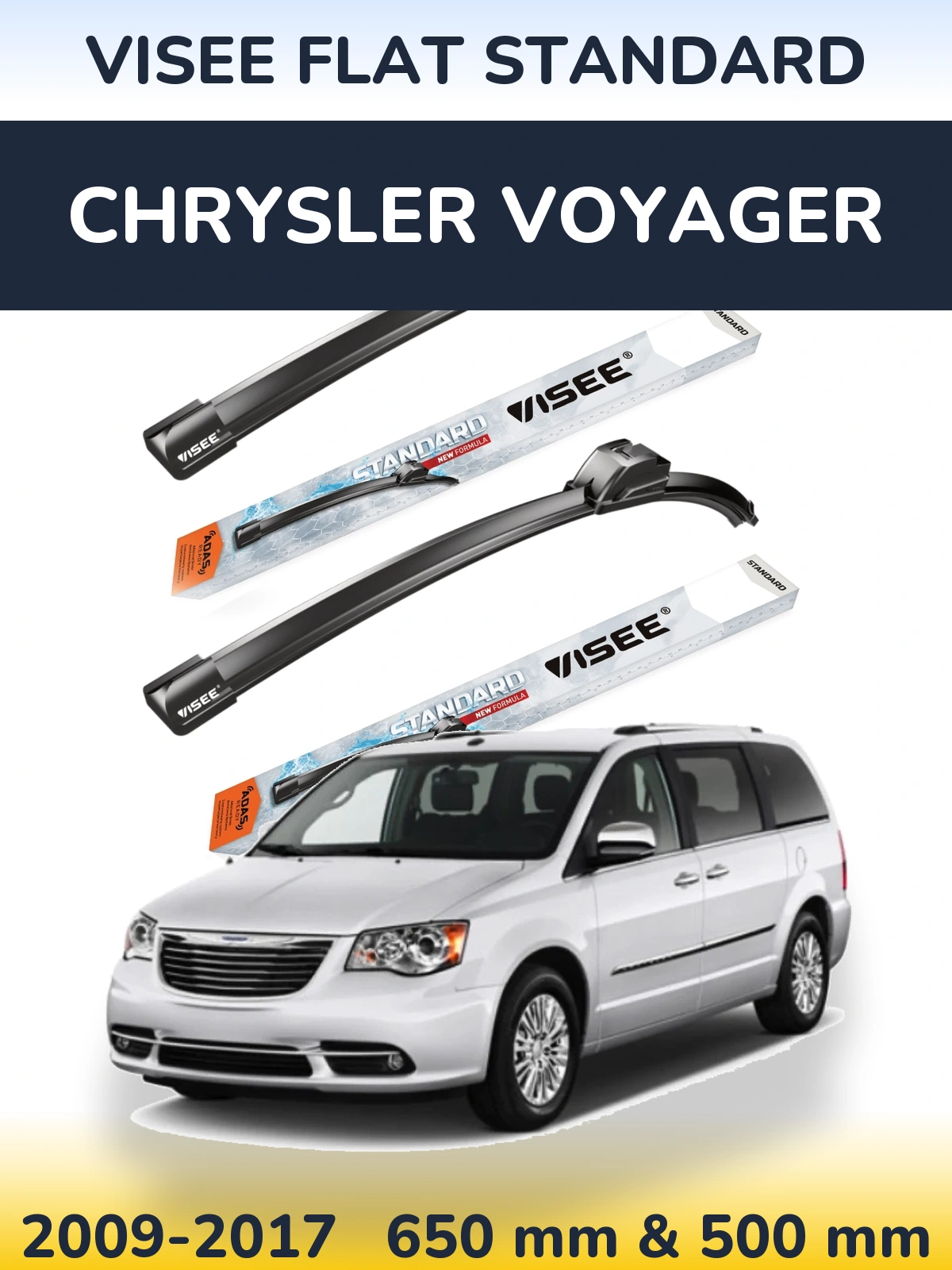 Комплект передних дворников VISEE FLAT STANDARD 650 & 500 мм для Chrysler Voyager 2009-2017