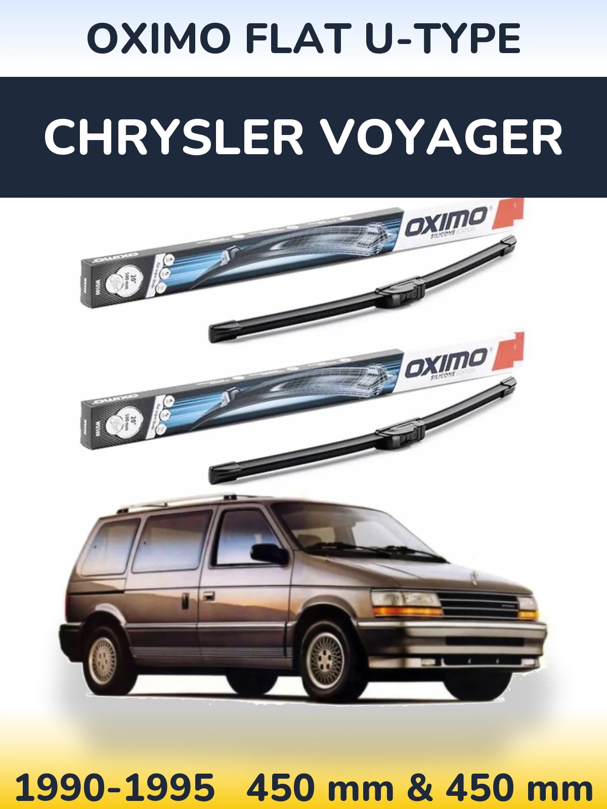 Комплект передніх щіток Oximo Flat U-type 450 & 450 мм для Chrysler Voyager 1990-1995