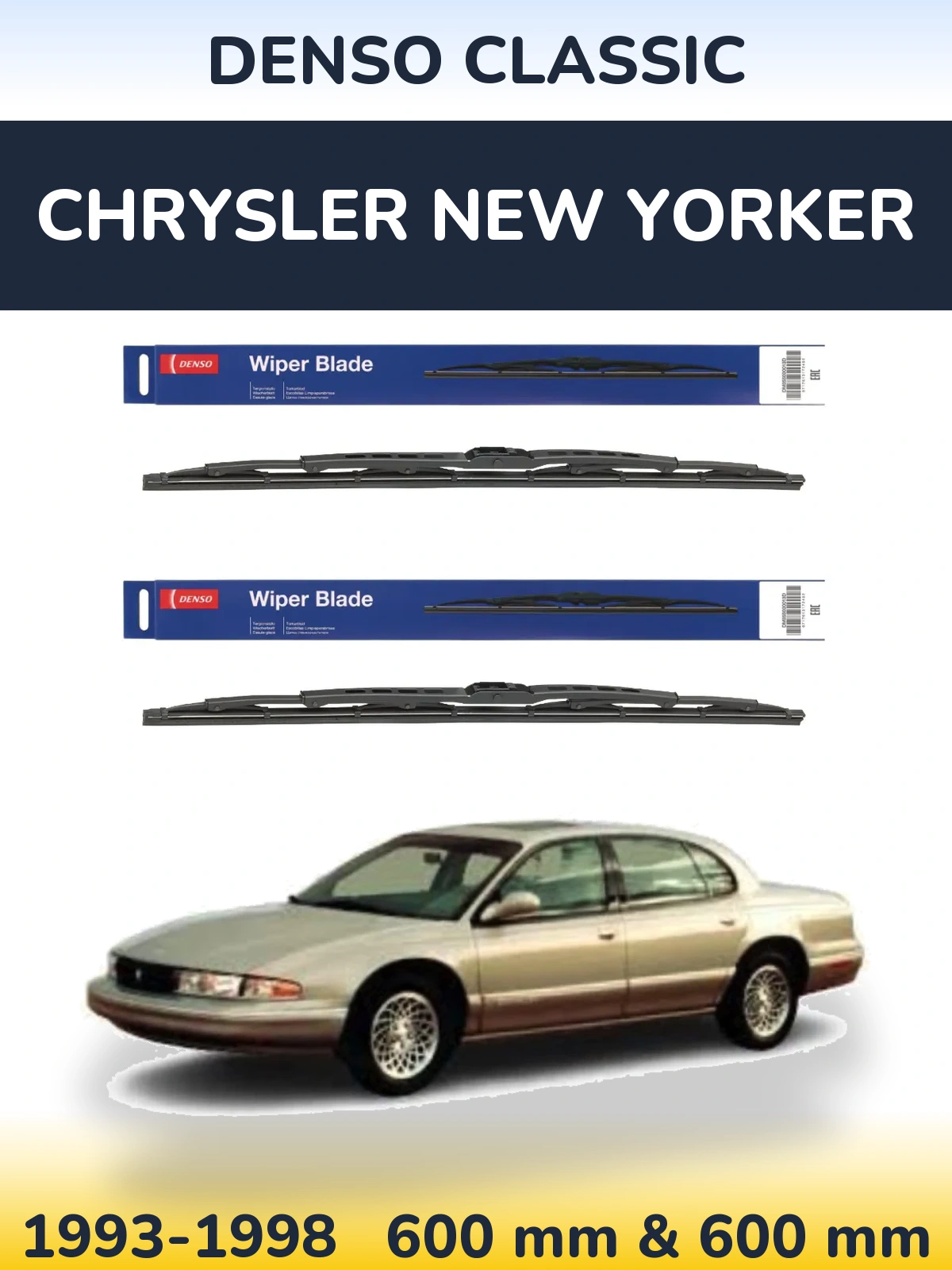 Front wiper blade set Denso Classic 600 & 600 mm for Chrysler New Yorker 1993-1998