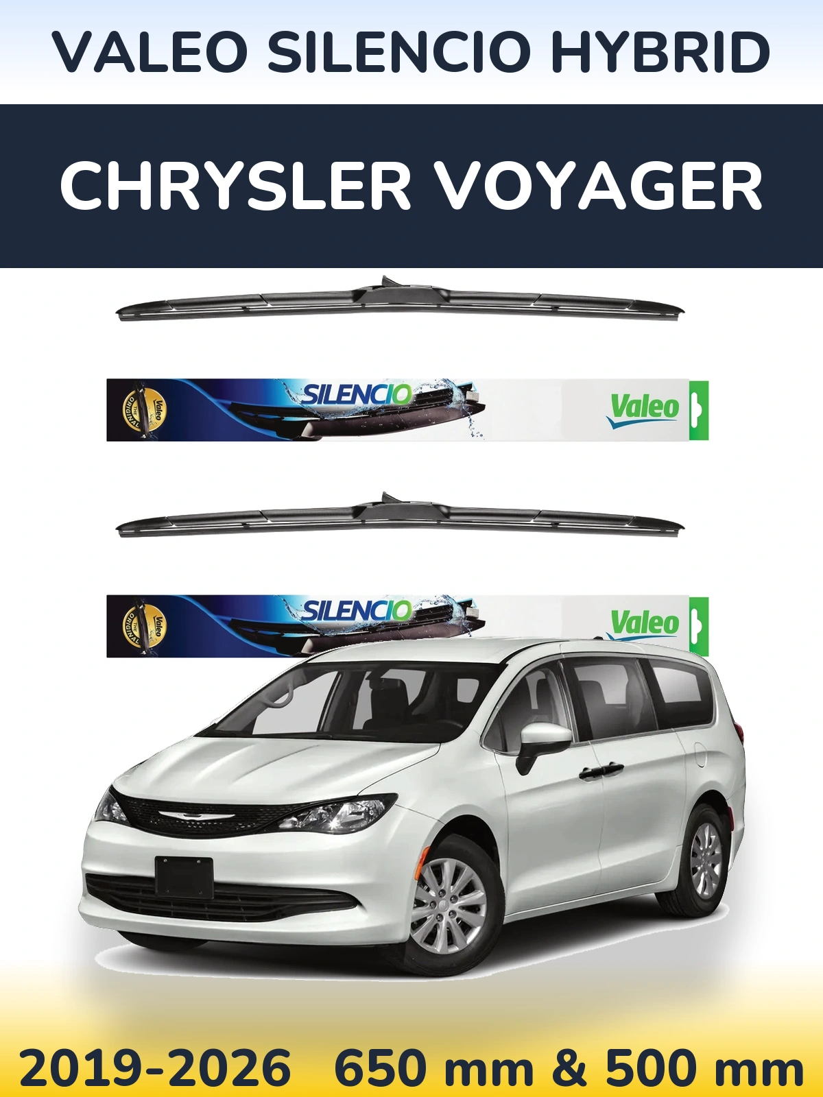 Комплект передних дворников Valeo Silencio Hybrid 650 & 500 мм для Chrysler Voyager 2019-2026