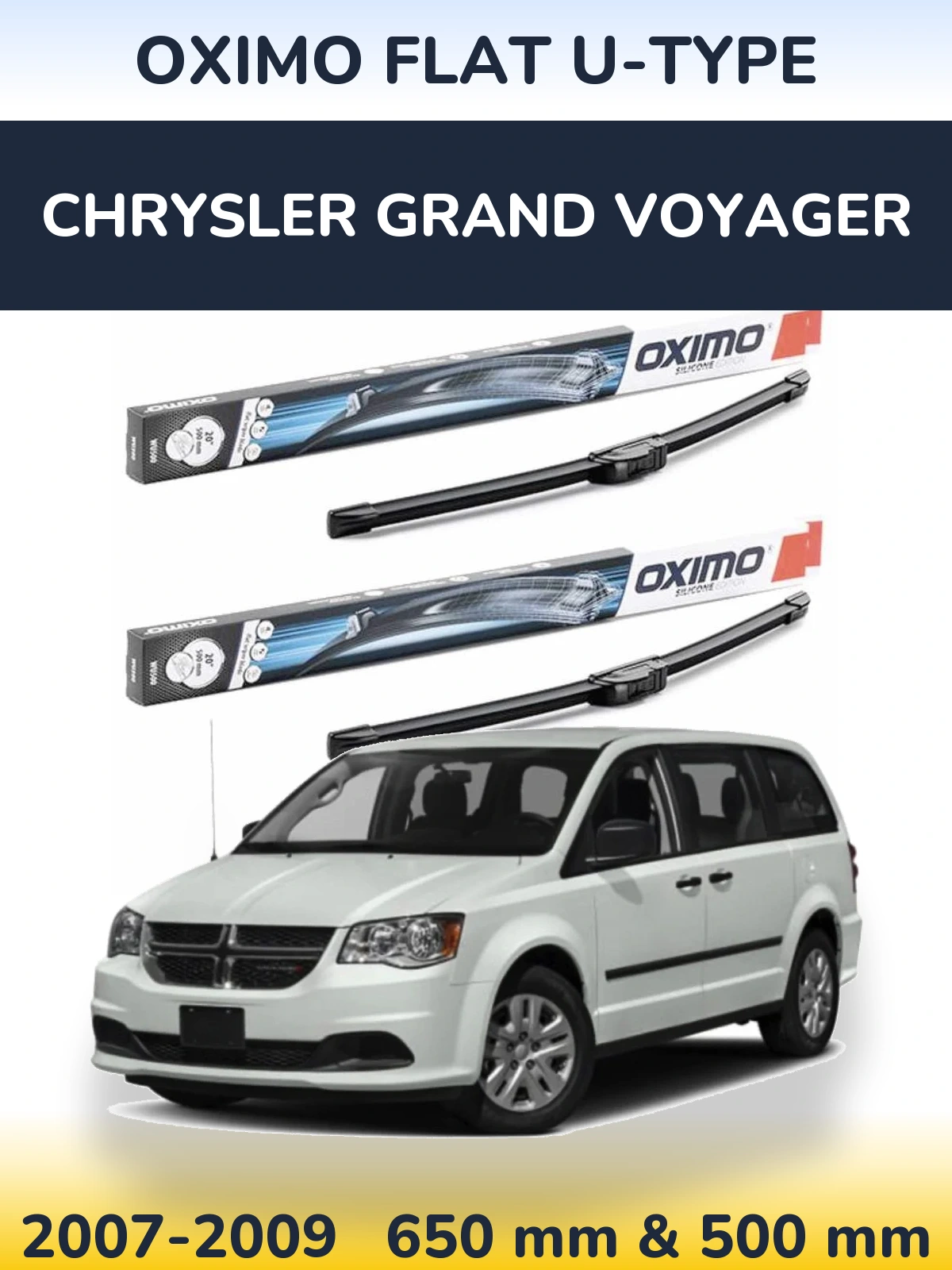Комплект передних дворников Oximo Flat U-type 650 & 500 мм для Chrysler Grand Voyager 2007-2009