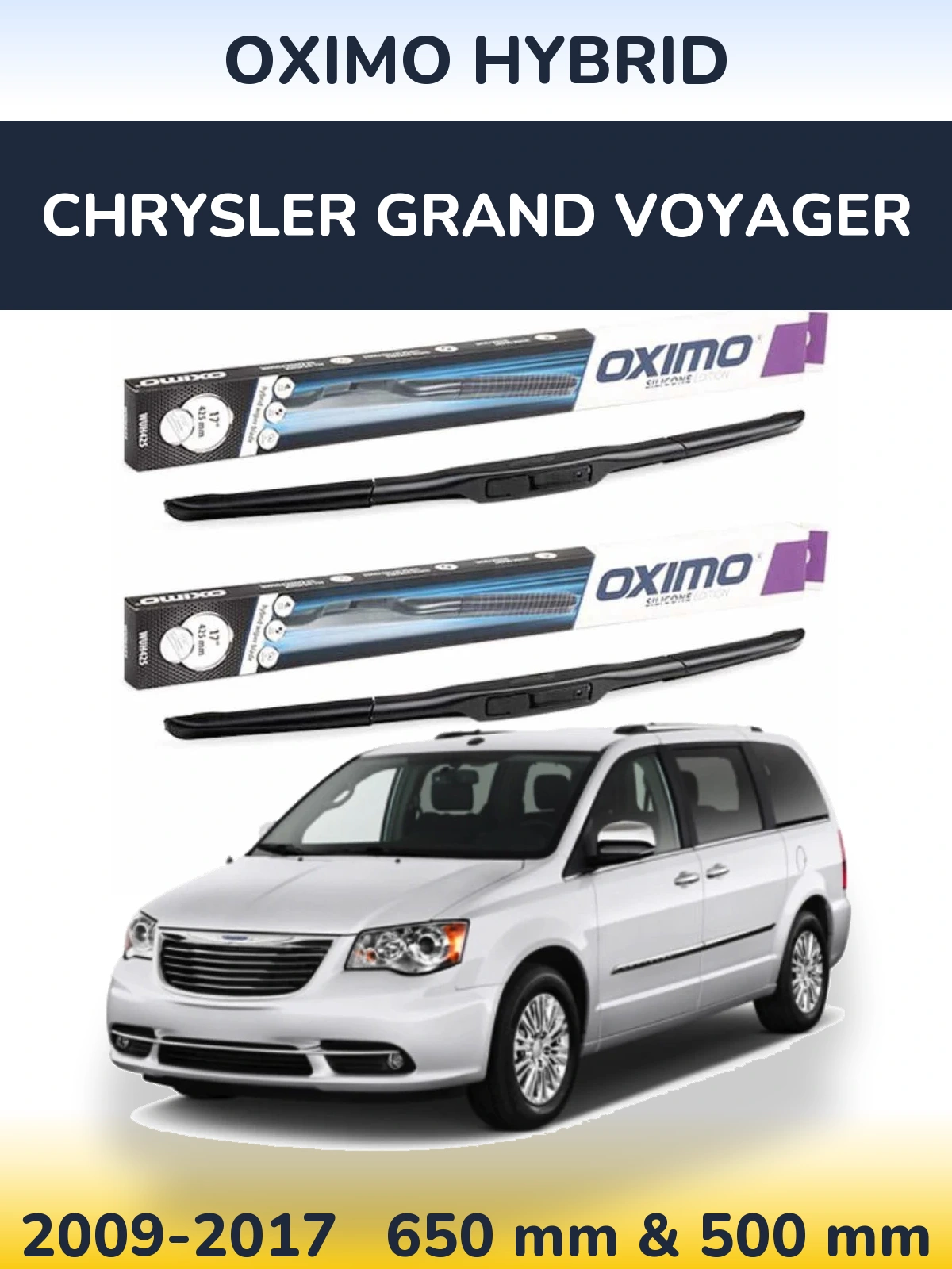 Front wiper blade set Oximo Hybrid 650 & 500 mm for Chrysler Grand Voyager 2009-2017