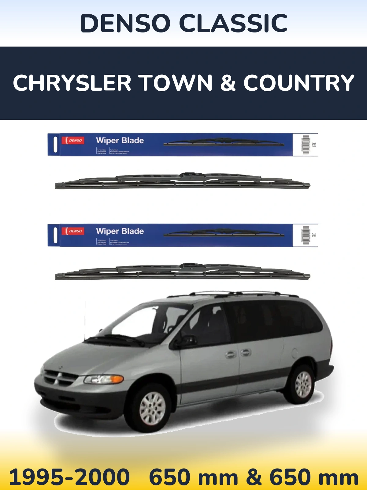 Front wiper blade set Denso Classic 650 & 650 mm for Chrysler Town & Country 1995-2000